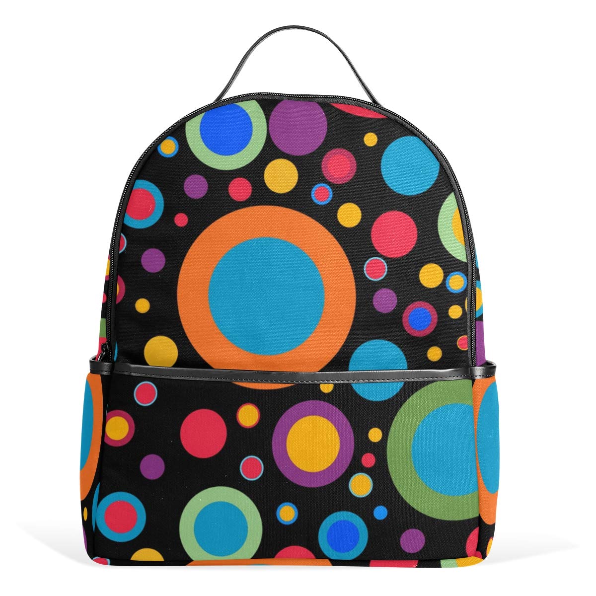Stylish Polyester & Leather Circle Sandwich Backpack for School - Cute Color Bookbag for Girls, Boys & Teens | Perfect for Daily Use, Travel & Outdoor Activities