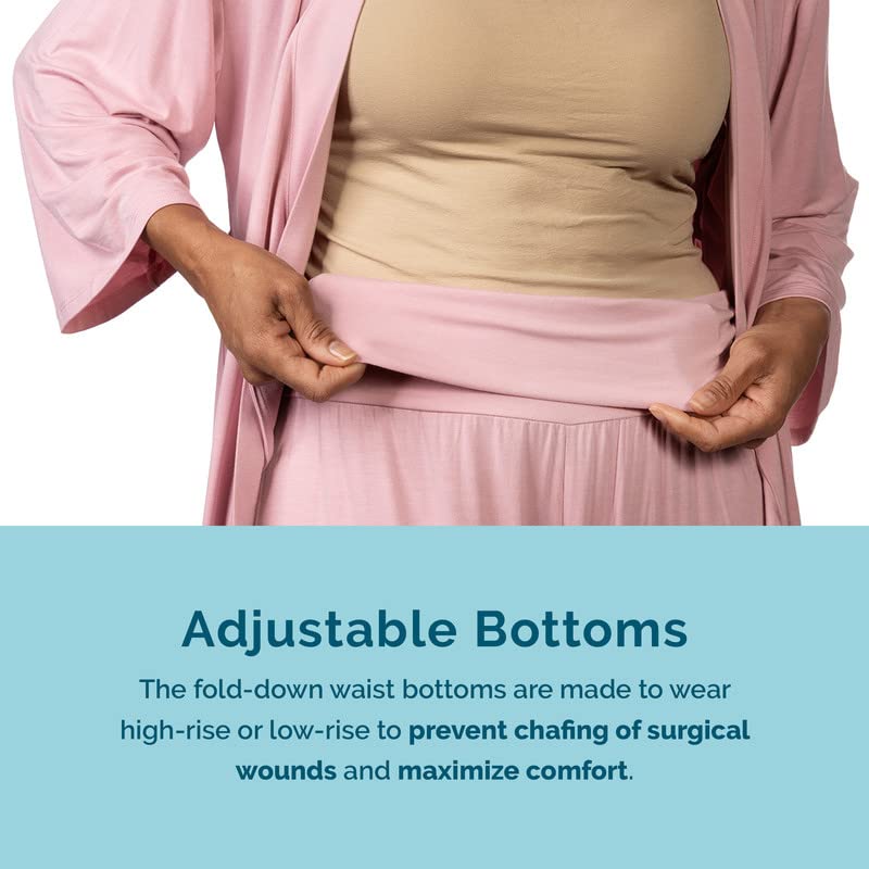 Post Mastectomy Pajamas with Drain Pockets - Soft Recovery Pajamas for Breast Surgery, Tummy Tuck & Hysterectomy - Comfortable Post-Surgery Lounge Wear for Women at Home
