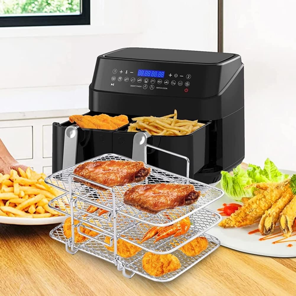 304 Stainless Steel Air Fryer Accessories - Compatible with Ninja Dual Air Fryer DZ201 / DZ401 / AF300UK - Multi-Purpose Air Fryer Basket for Healthy Cooking - Perfect for Roasting, Baking, and Air Frying