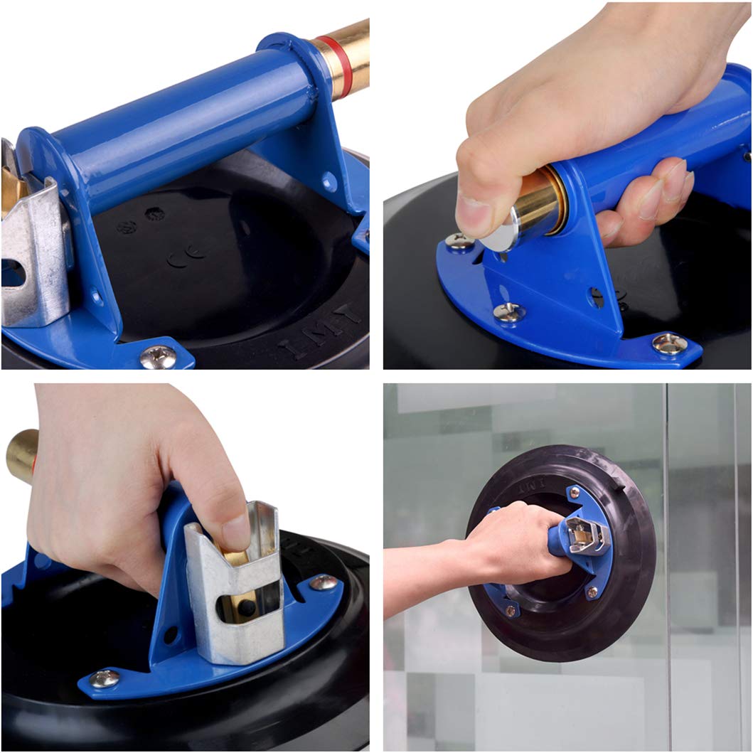 IMT 8 Inch Heavy Duty Glass Suction Cup Lifter - Metal Handle & Brass Pump Vacuum Glass Mover - Perfect for Granite Lifting, Window Replacement & Glass Installation - Includes Free Carrying Case - Ideal for Construction, Home Renovation & DIY Projects