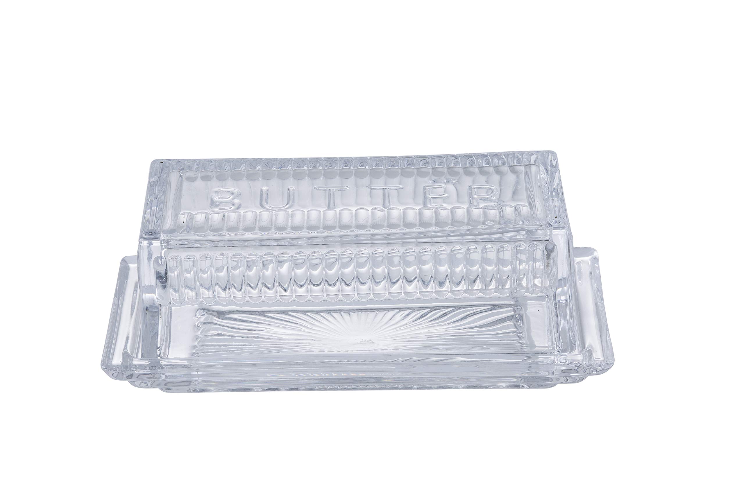 Tablecraft Clear Glass Butter Dish with Embossed Design - 7 x 3 x 2.75 Inches - Set of 6 - Perfect for Dining Table, Kitchen Counter, and Restaurant Use