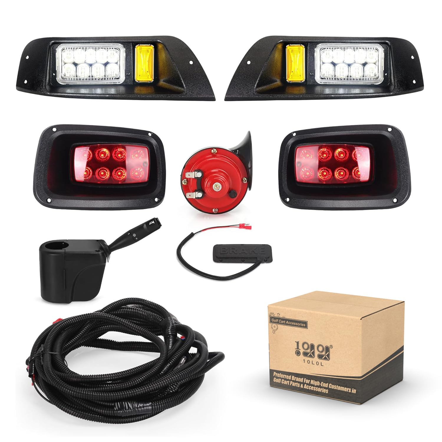 12V EZGO TXT Golf Cart Headlight & Tail Light Kit (1996-2013) - Street Legal Lighting Set with Wiring Harness for Gas & Electric Models - Perfect for Night Driving, Camping & Neighborhood Cruising