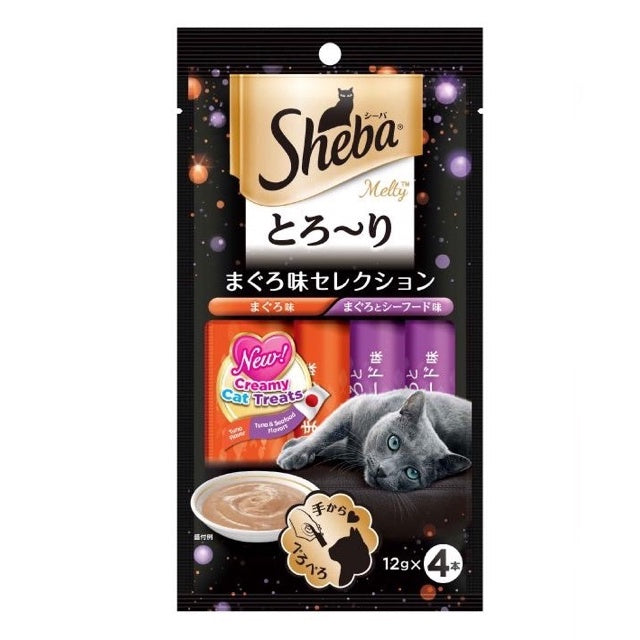 Sheba Melty Creamy Cat Treats - 12g x 4 Pack (4 Flavor Variety) - Delicious Soft Snacks for Adult Cats - Perfect for Training, Rewards & Bonding Time