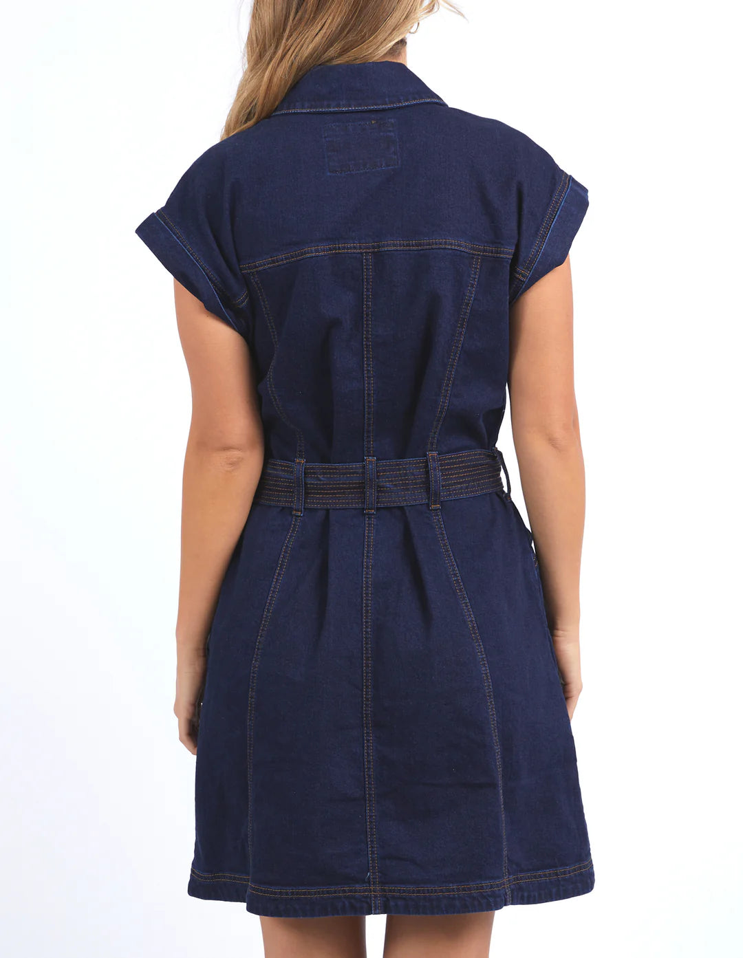 Heidi Dark Blue Denim Short Sleeve Mini Dress with Front Buttons - Casual Summer Outfit for Beach, Party & Date Night