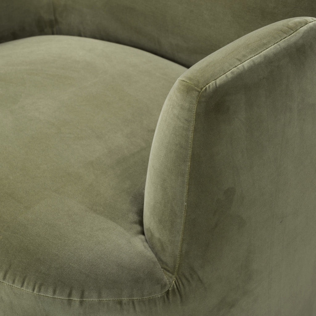 Reed Swivel Chair in Sapphire Khaki - 360-Degree Rotating Lounge Chair for Living Room, Office & Reading Nook