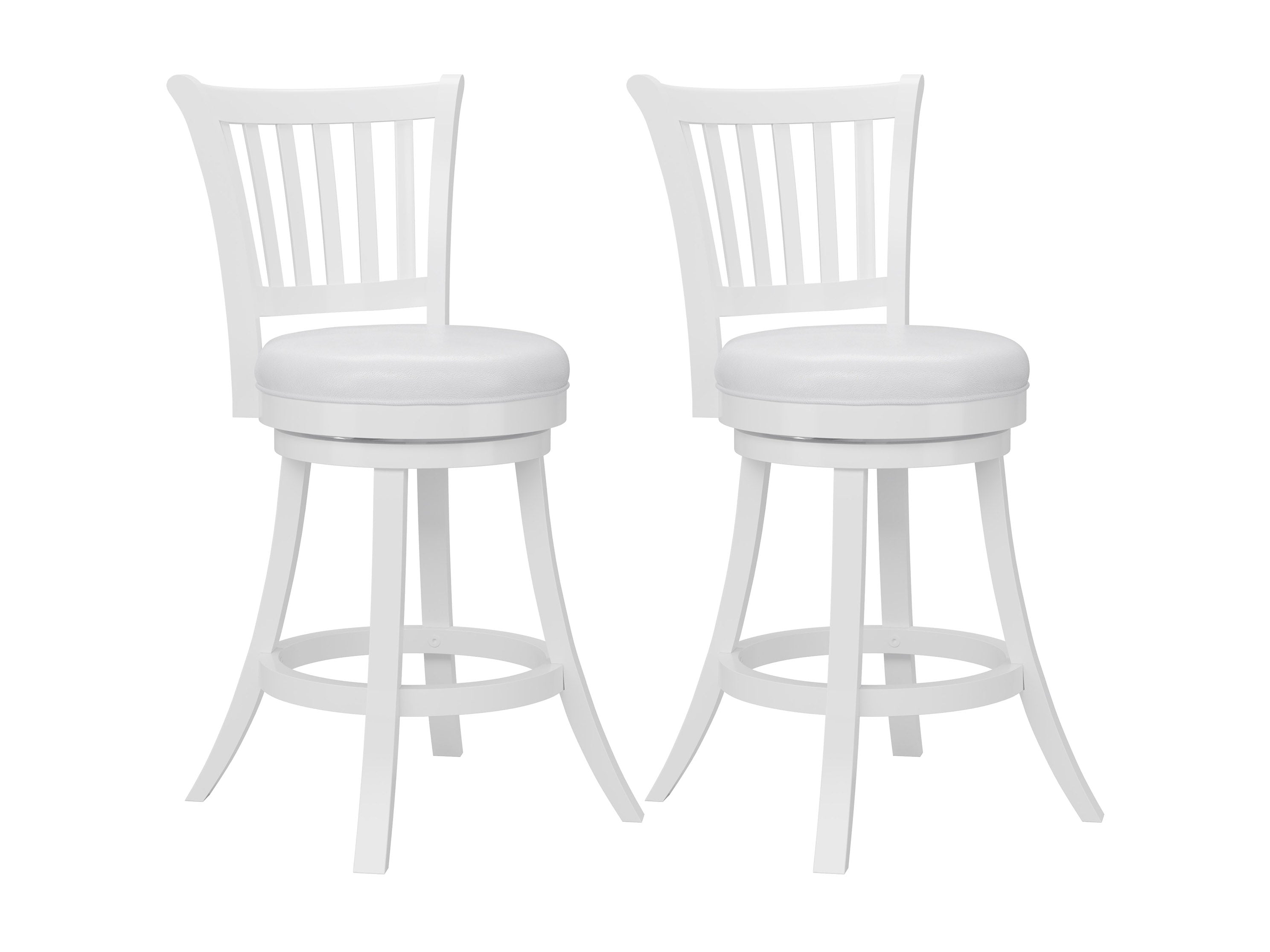Modern White Bar Stools Set of 2 - Adjustable Height Kitchen Island Stools with Backrest - Counter Height Swivel Stools for Dining Room, Breakfast Nook & Home Bar Decor