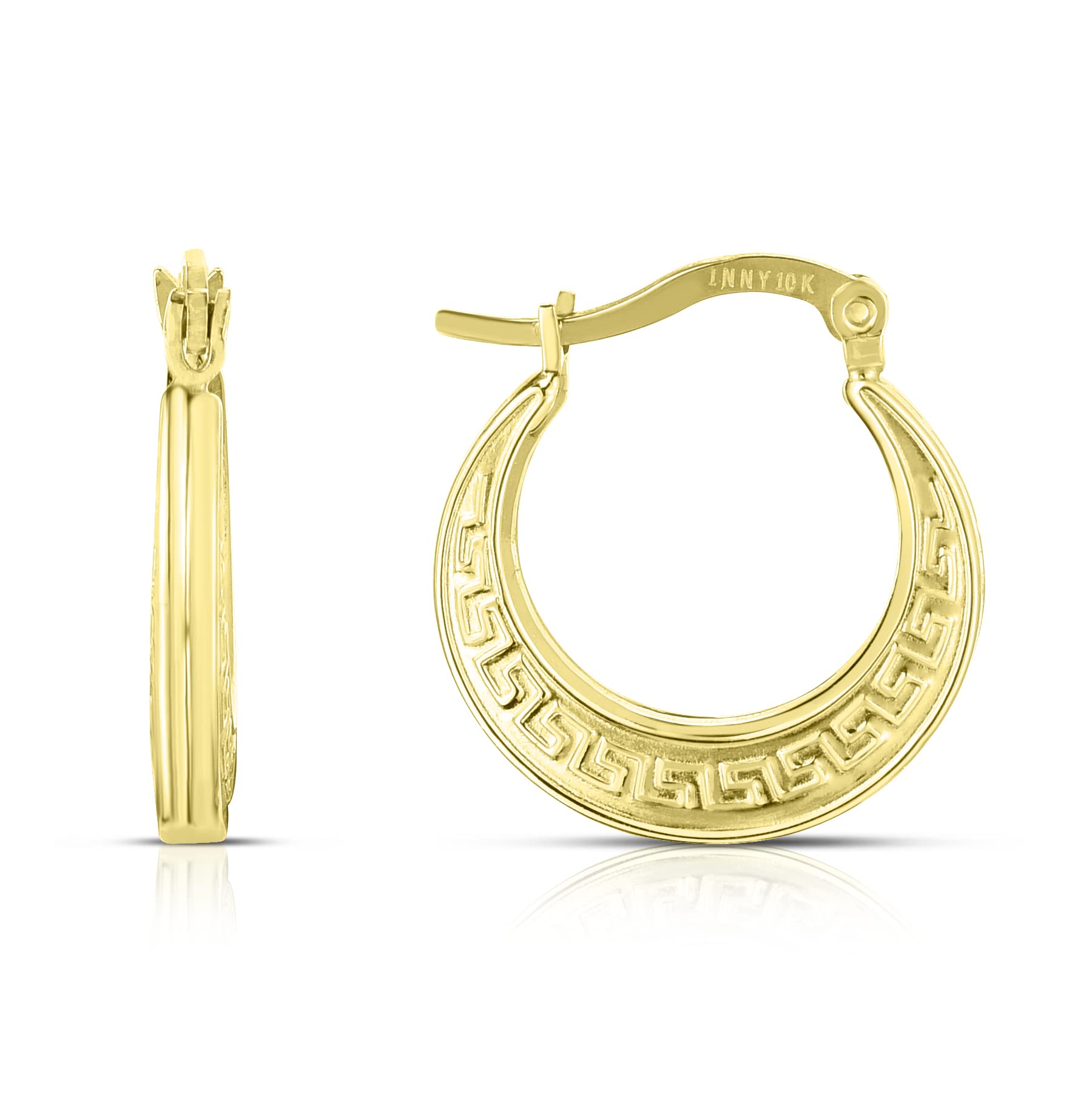 10K Yellow Gold Greek Key Hoop Earrings for Women - Classic Elegant Jewelry Gift for Weddings, Parties & Everyday Wear