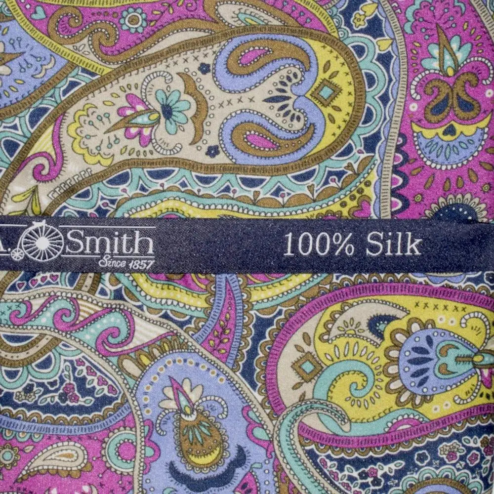 L.A. Smith Purple Silk Handkerchief - Premium Liberty Fabric - Elegant Accessory for Weddings, Formal Events & Vintage Fashion