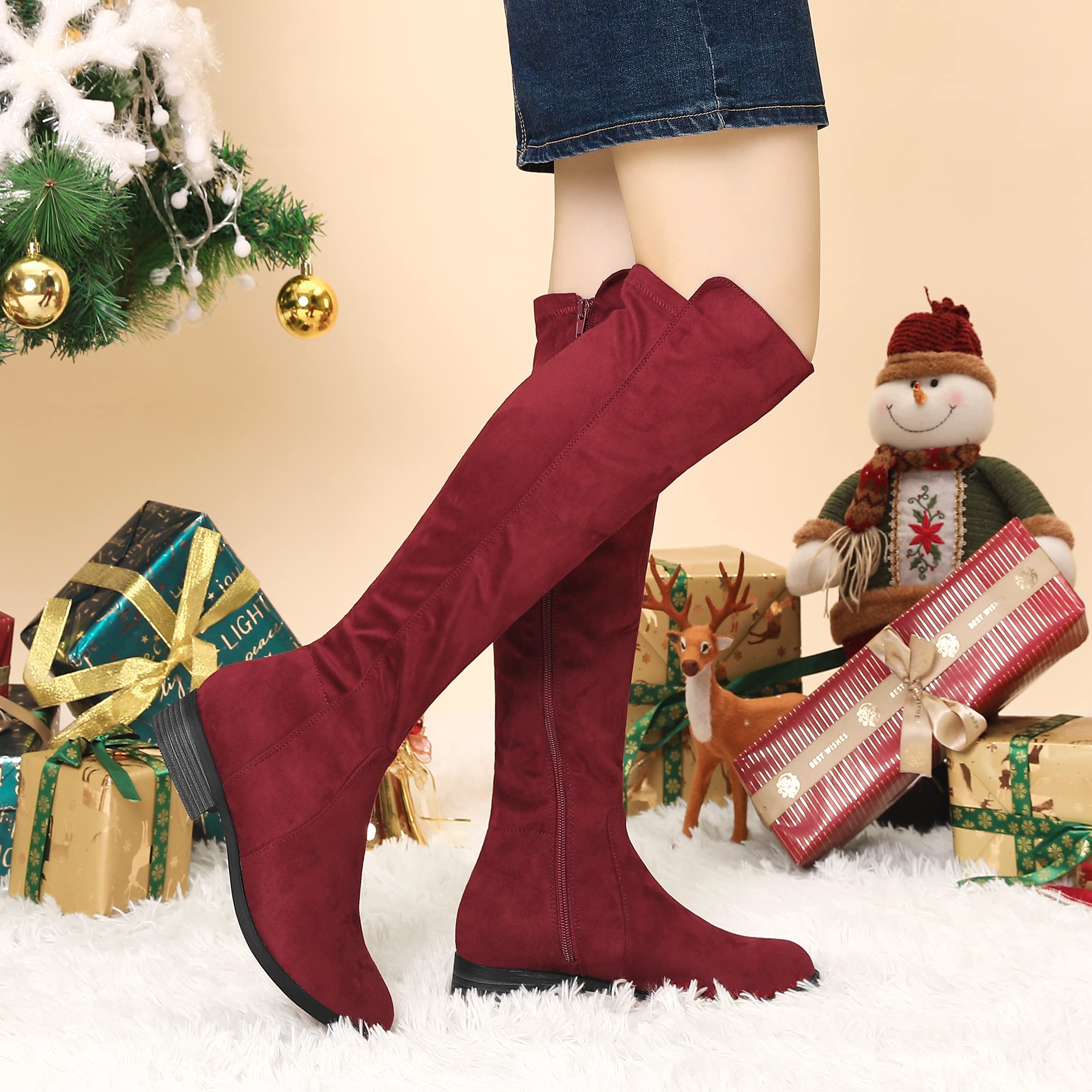 Allegra K Women's Chunky Heel Knee High Boots with Side Zipper - Stylish Winter & Fall Fashion Boots for Casual Outfits, Office Wear, and Night Out