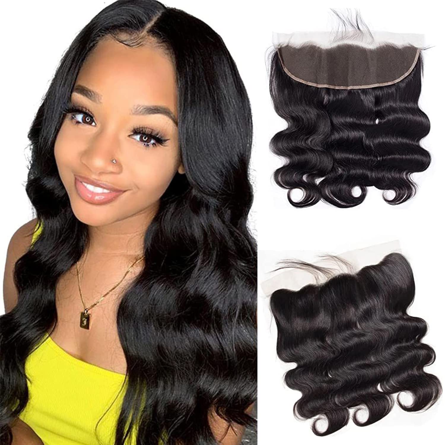 13x4 HD Lace Frontal Closure - Brazilian Body Wave Human Hair - Transparent Lace - Natural Black (12 Inch) | Perfect for Protective Styles, Weaves & Natural Hair Extensions