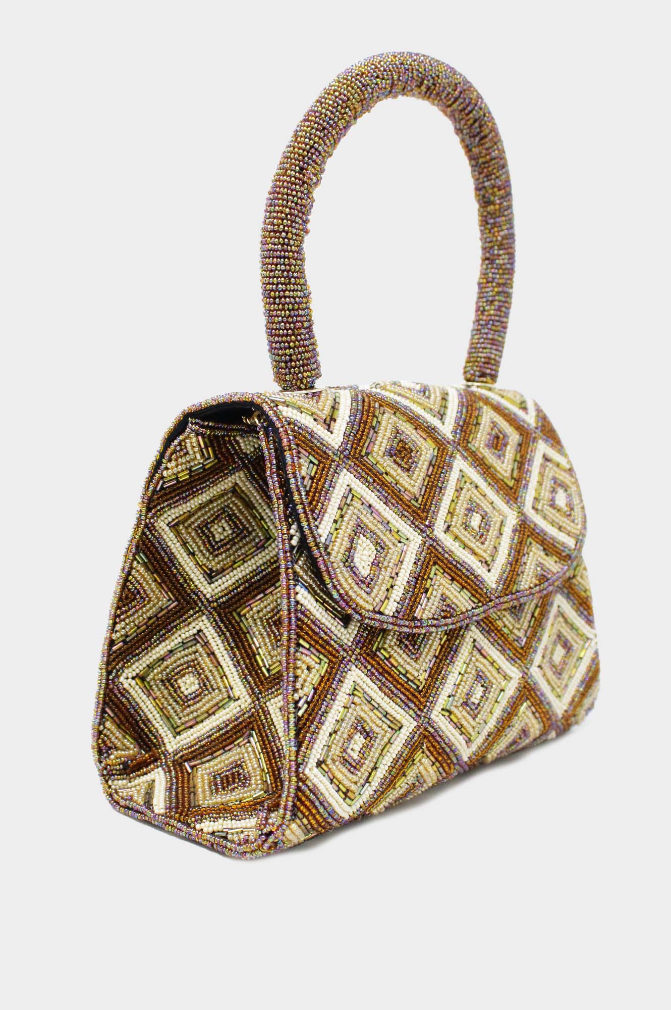 Elegant Beaded Handbag for Women - Gold Tonal Beaded Clutch Purse - Perfect for Evening Parties, Weddings & Special Occasions