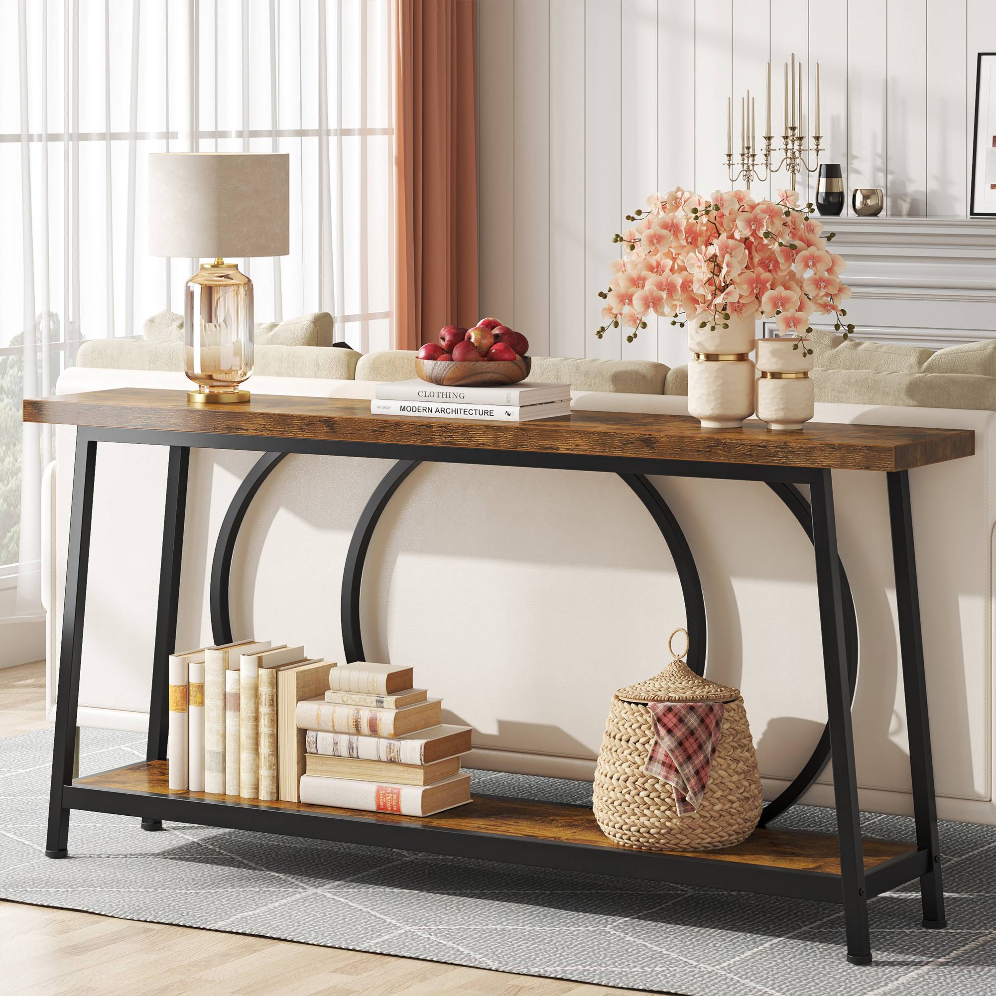 2 Tier Console Table with Storage Shelves - 70.9