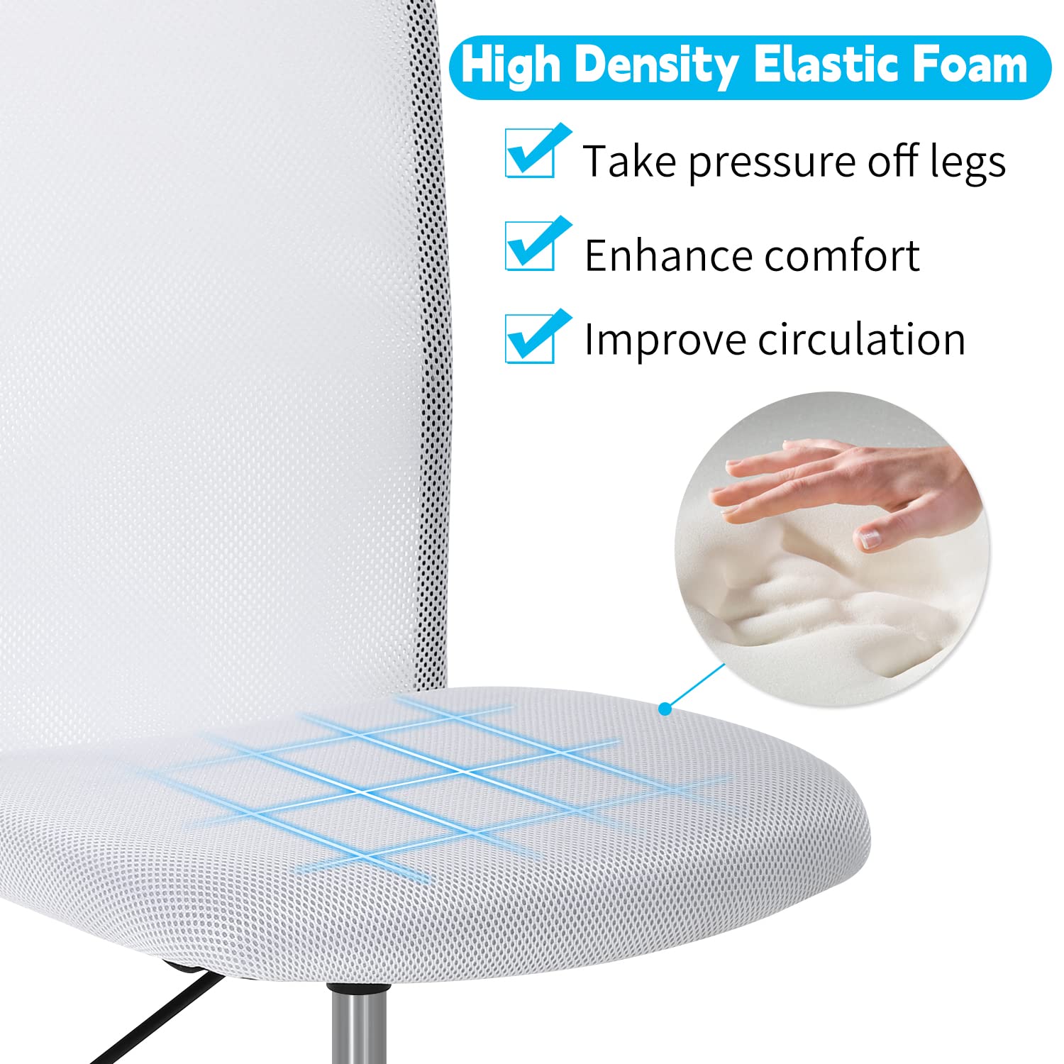 Ergonomic Armless Office Chair - Adjustable Height Mesh Computer Desk Chair with Lumbar Support, Rolling Swivel Task Chair for Small Spaces, White | Perfect for Home Office, Gaming & Workspace