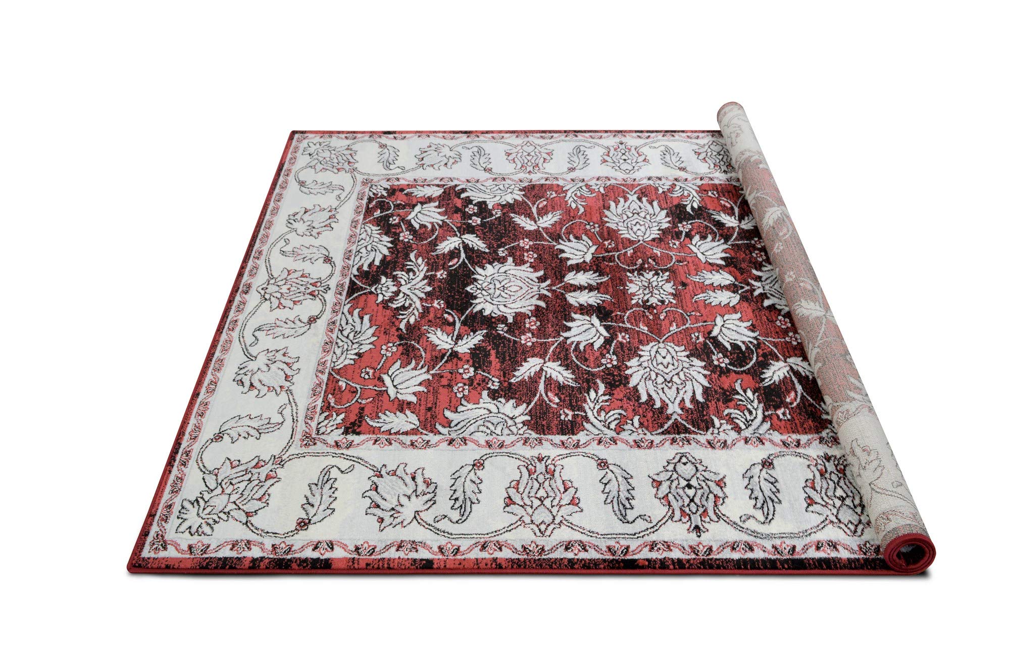 Modern Bohemian Soft Touch Area Rug - Red, Silver & Gray Handwoven Rug for Living Room, Bedroom & Boho Home Decor