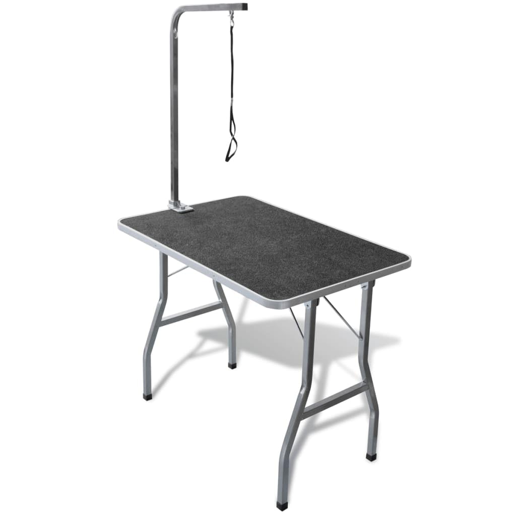 Adjustable Pet Dog Grooming Table with Non-Slip Rubber Surface & Durable Steel Frame - Includes Safety Noose for Secure Grooming | Perfect for Professional Groomers & Home Pet Care | Black