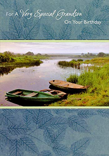 Designer Greetings 3 Rowboats on Creek Shore Birthday Card - Thoughtful Grandson Birthday Greeting Card for Outdoor Lovers, Fishing & Nature Enthusiasts