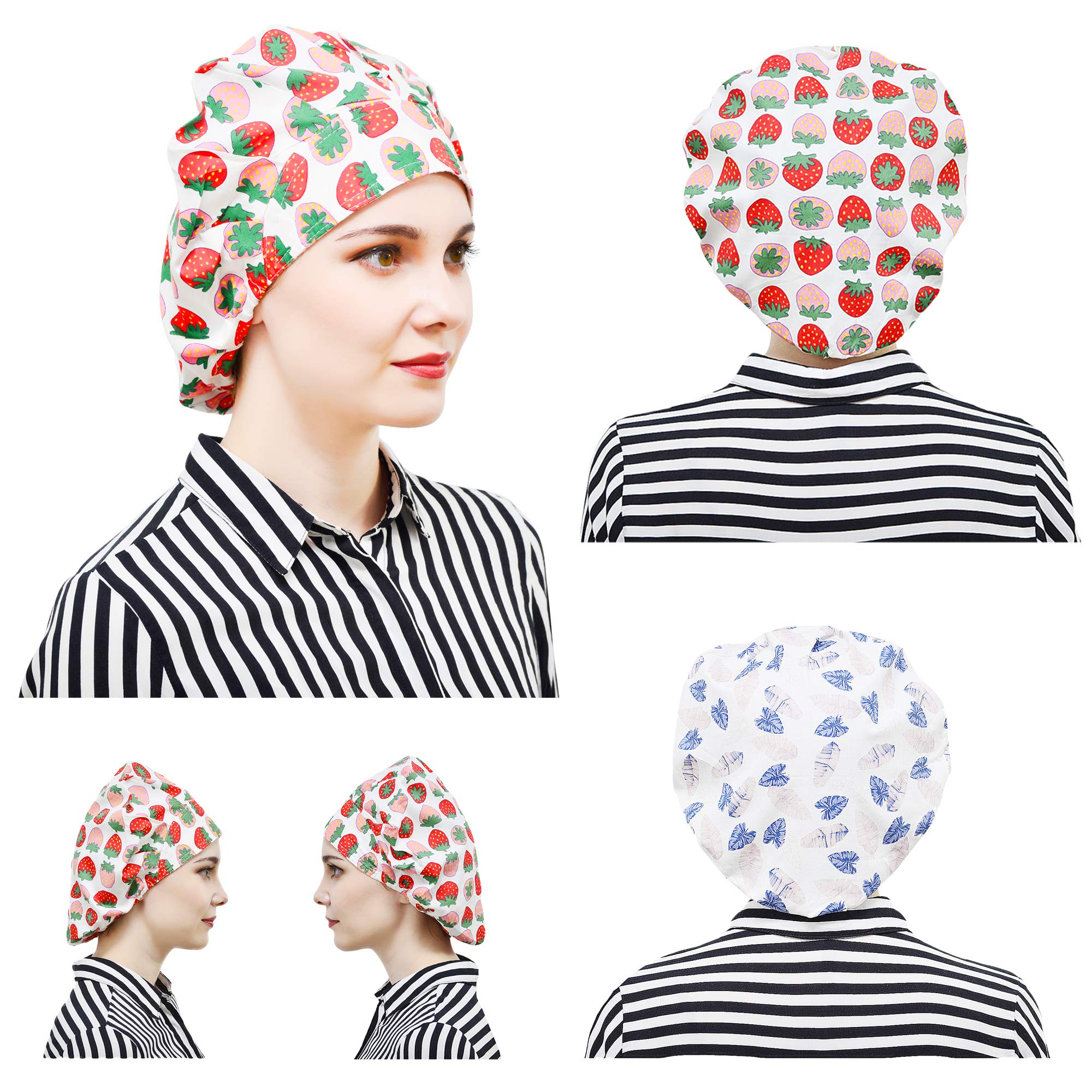 DREYOLIFE 3-Pack Cotton Bouffant Caps with Sweatband - Soft & Breathable Hair Covers for Nurses, Chefs, Food Service & Salon Professionals
