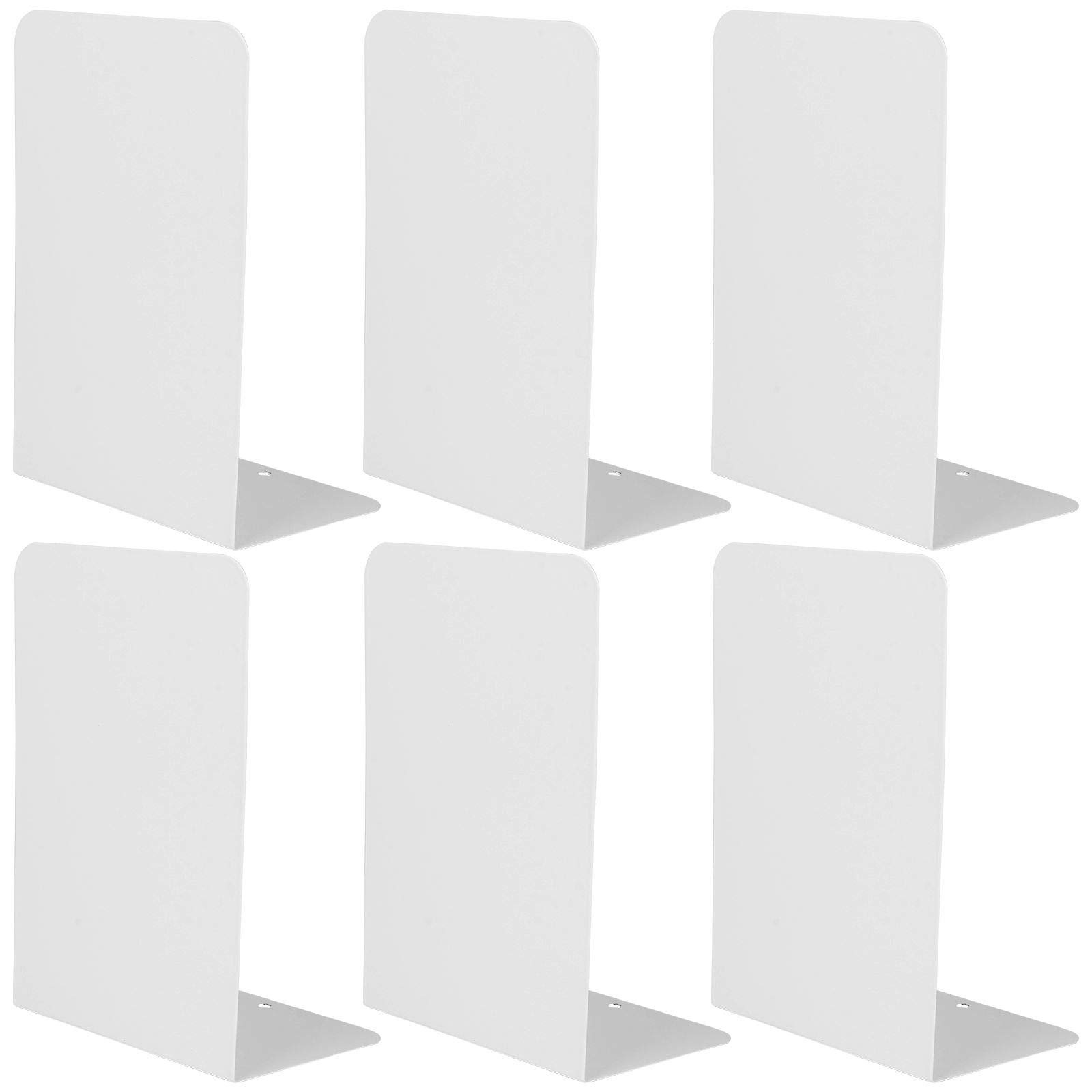 6 Pack Heavy Duty Metal Bookends - Decorative Book Holders for Shelves, Home & Office - Secure Books, Organize Kids' Room & Study Space - Perfect for Bookshelves, Desks & Libraries