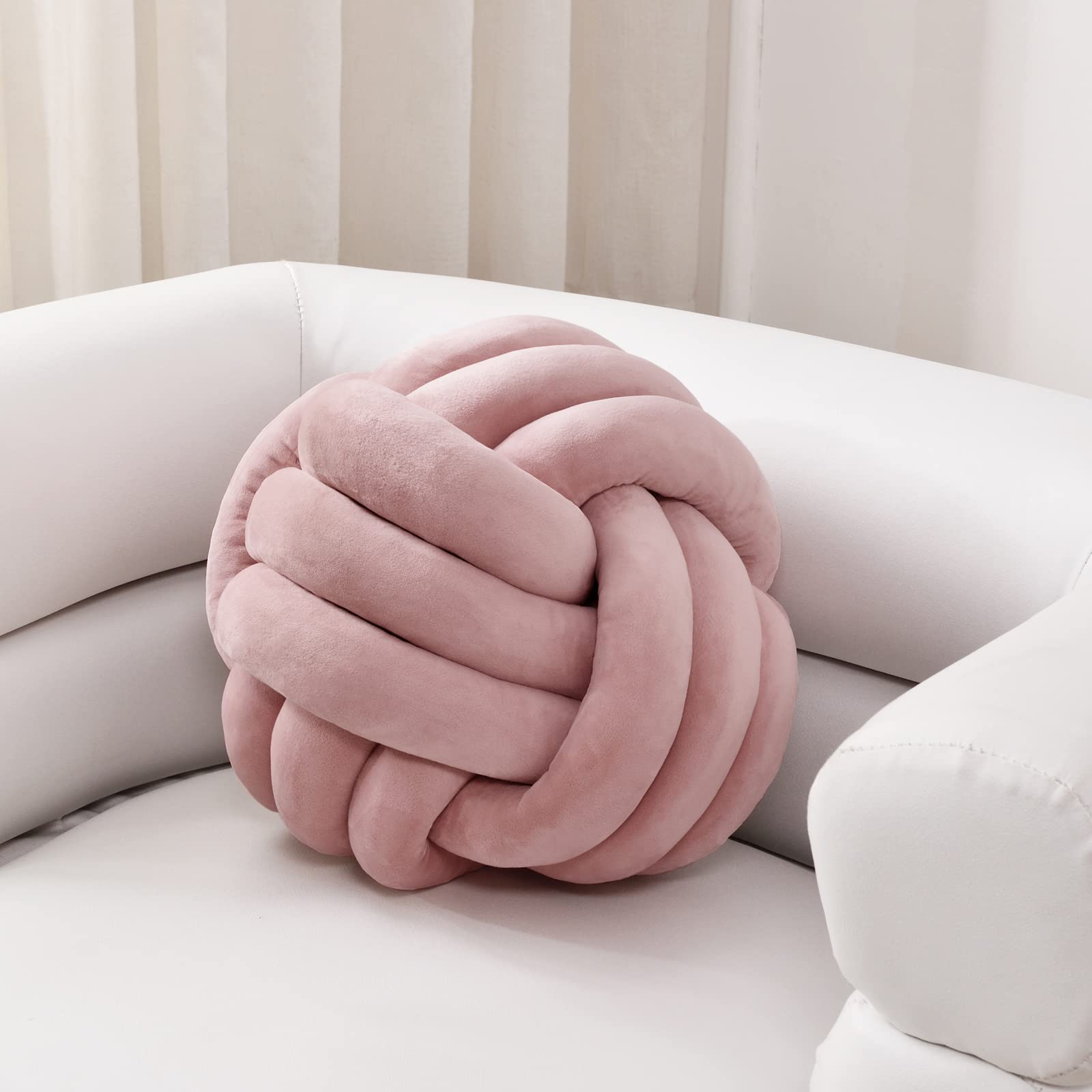 Sioloc Soft Knot Ball Pillows - Round Throw Pillow Cushion for Home Decor, Handmade Plush Knotted Pillow (13.7 Inches, Blush) - Perfect for Sofa, Bed, Nursery & Cozy Living Room Accents
