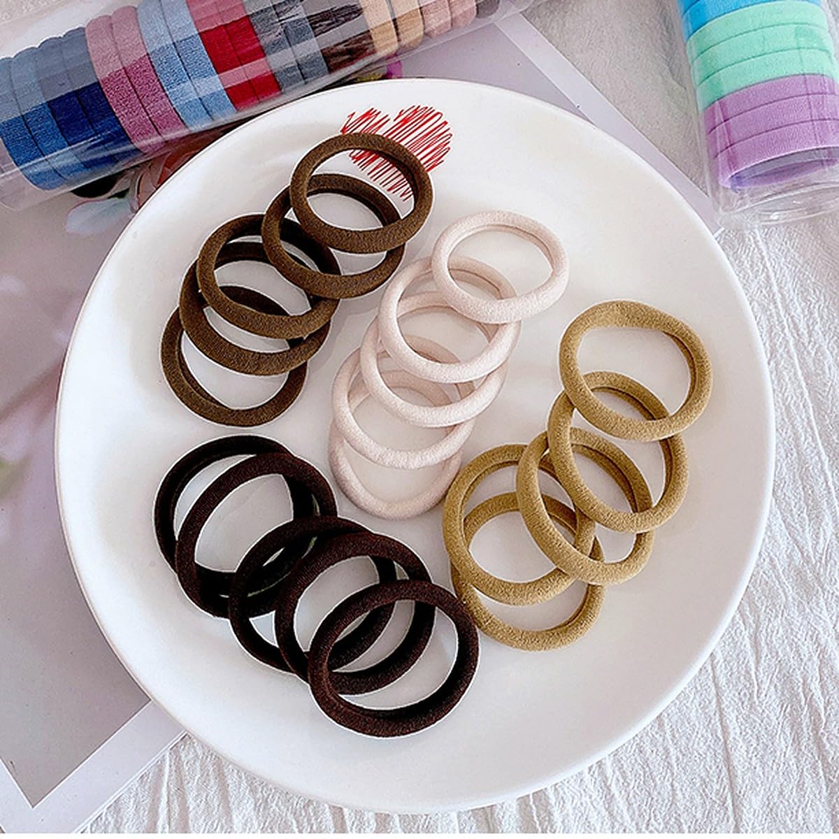 Wolpin Seamless Cotton Hair Bands for Women - 20 Pcs Colorful Hair Ties with Storage Box, Perfect for Ponytail & Daily Use