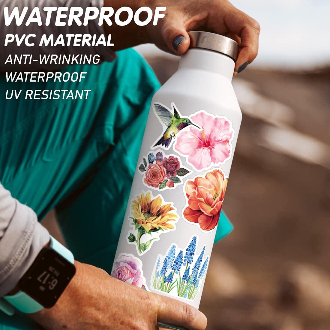 200PCS Waterproof Flower Stickers Pack - Vinyl Decals for Hydro Flask, Laptop, Phone Case - Perfect for DIY Crafts, Scrapbooking & Personalizing Water Bottles