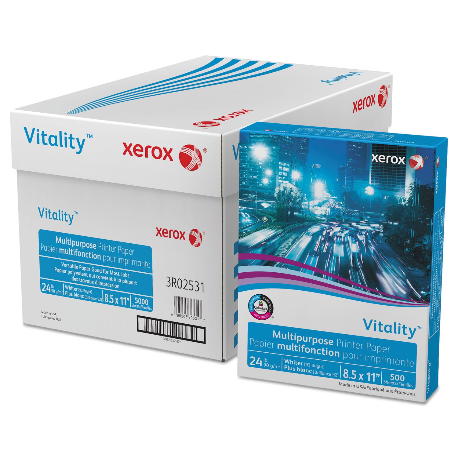 Xerox Vitality Multipurpose Printer Paper - 8.5 x 11 Letter Size, 92 Bright White, 5000 Sheets per Carton | Ideal for Home Office, School & Business Printing