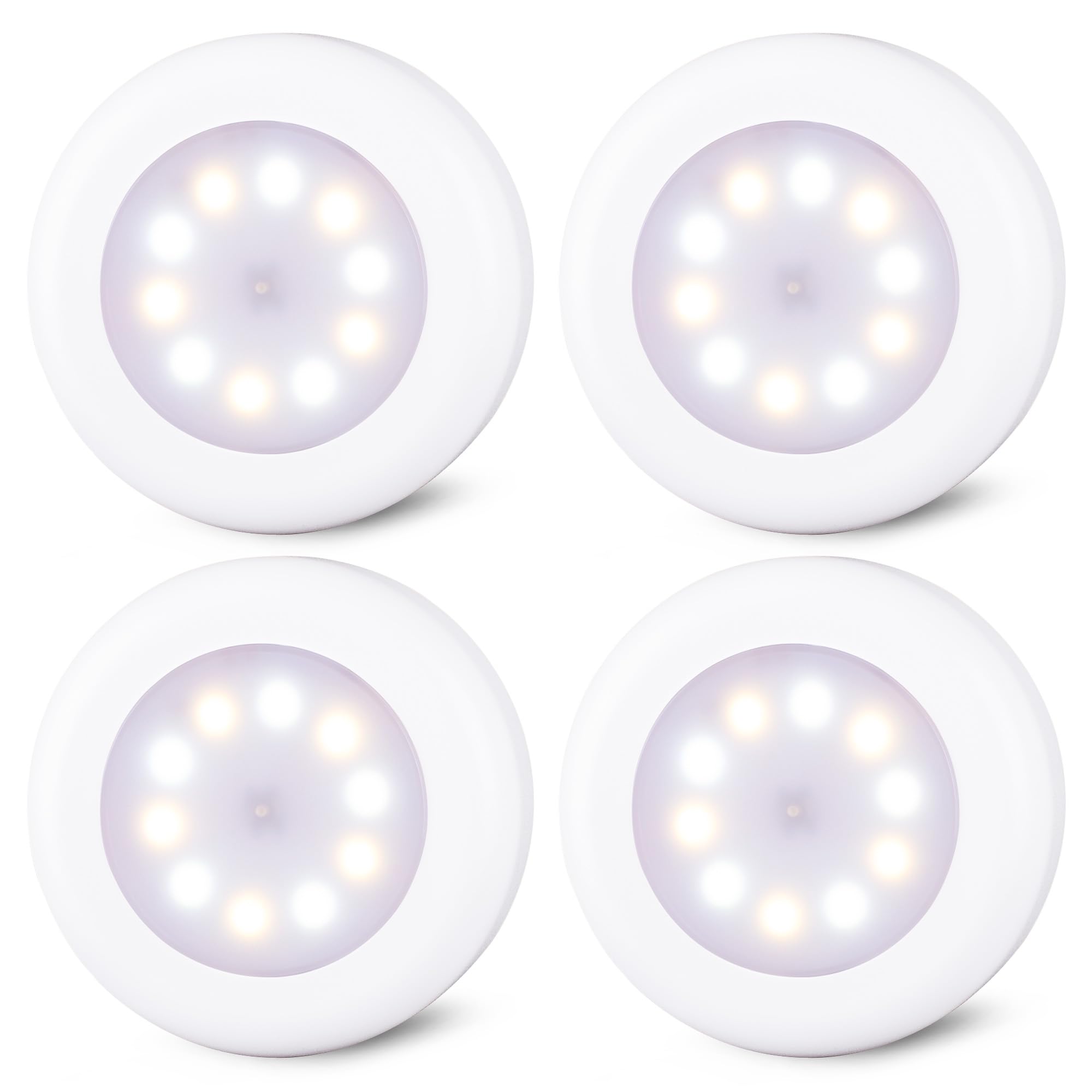 STAR-SPANGLED 4 Pack 3.1” Dimmable Push Tap LED Lights - AA Battery Operated Stick-On Puck Lights with 3 Color Modes - Perfect for Classroom, Kitchen, Under Cabinet, Closet, Nursery & Stairway Lighting