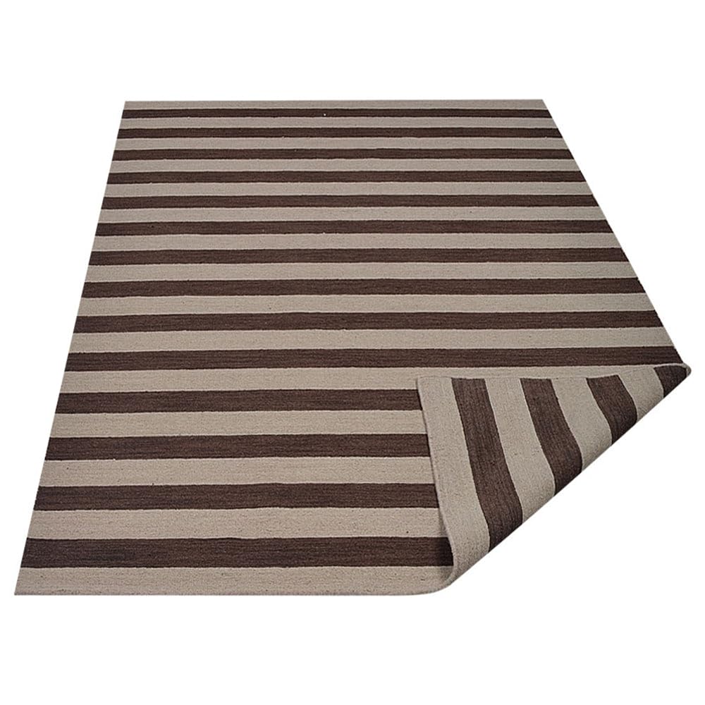 Handwoven Flat Weave Kilim Wool Eco-Friendly Area Rug - 8'x10' Rectangle Cream Brown Contemporary Modern Low Pile Carpet for Living Room, Bedroom & Dining Room | D00107 | Rugsotic Carpets