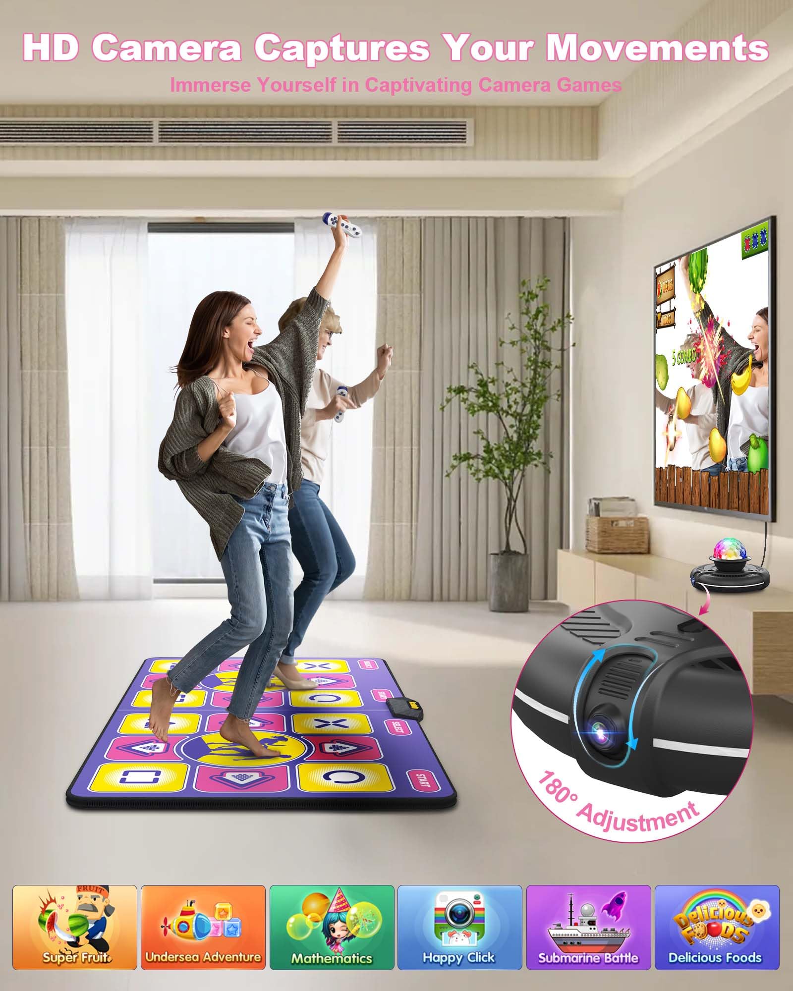 Wireless Electronic Dance Mat for TV with Camera - Anti-Slip Fitness Dance Pad for Kids & Adults, Perfect Gift for 3-12 Year Old Boys & Girls - Great for Family Game Nights, Birthday Parties & Indoor Exercise (Purple)