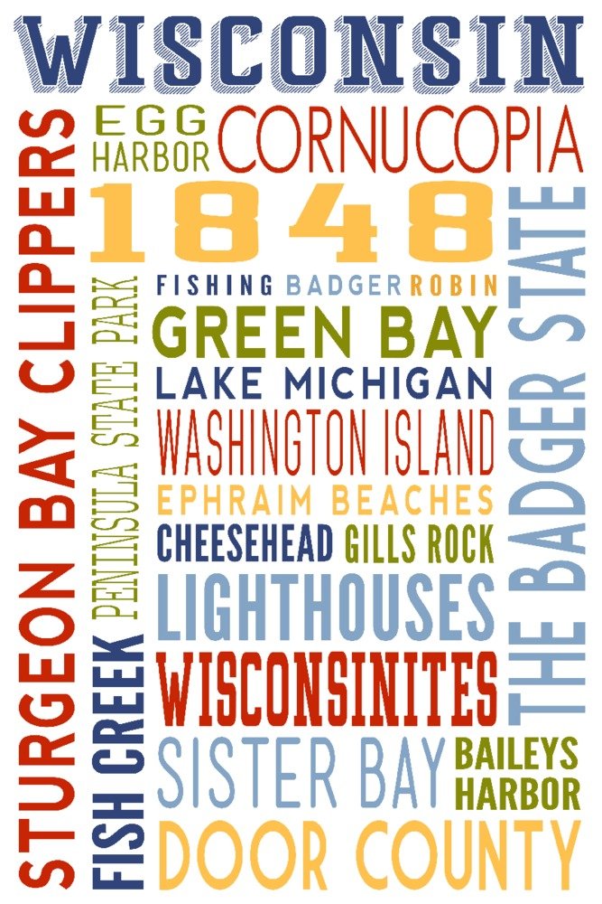 Cornucopia Wisconsin Typography Metal Art - 24x36 Gallery Quality Aluminum Decor for Home & Office Wall