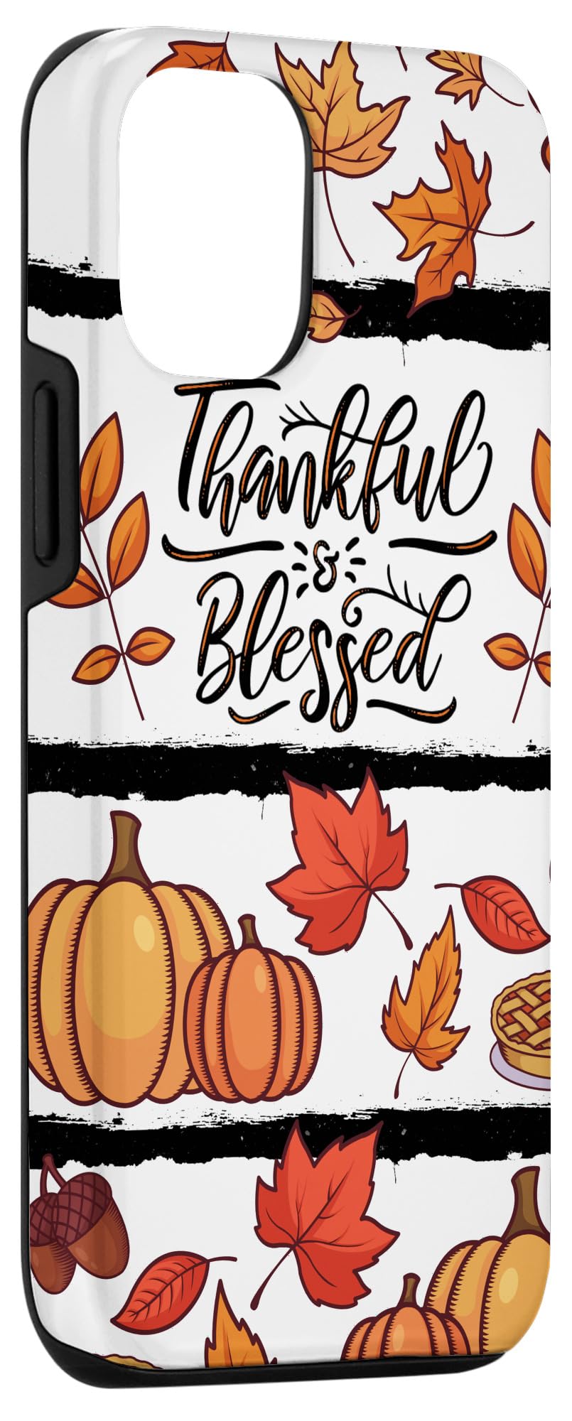 iPhone 12/12 Pro Case - Thanksgiving Thankful & Blessed Design with Autumn Leaves & Pumpkin Pattern - Perfect for Fall Season, Holiday Gifts & Everyday Protection