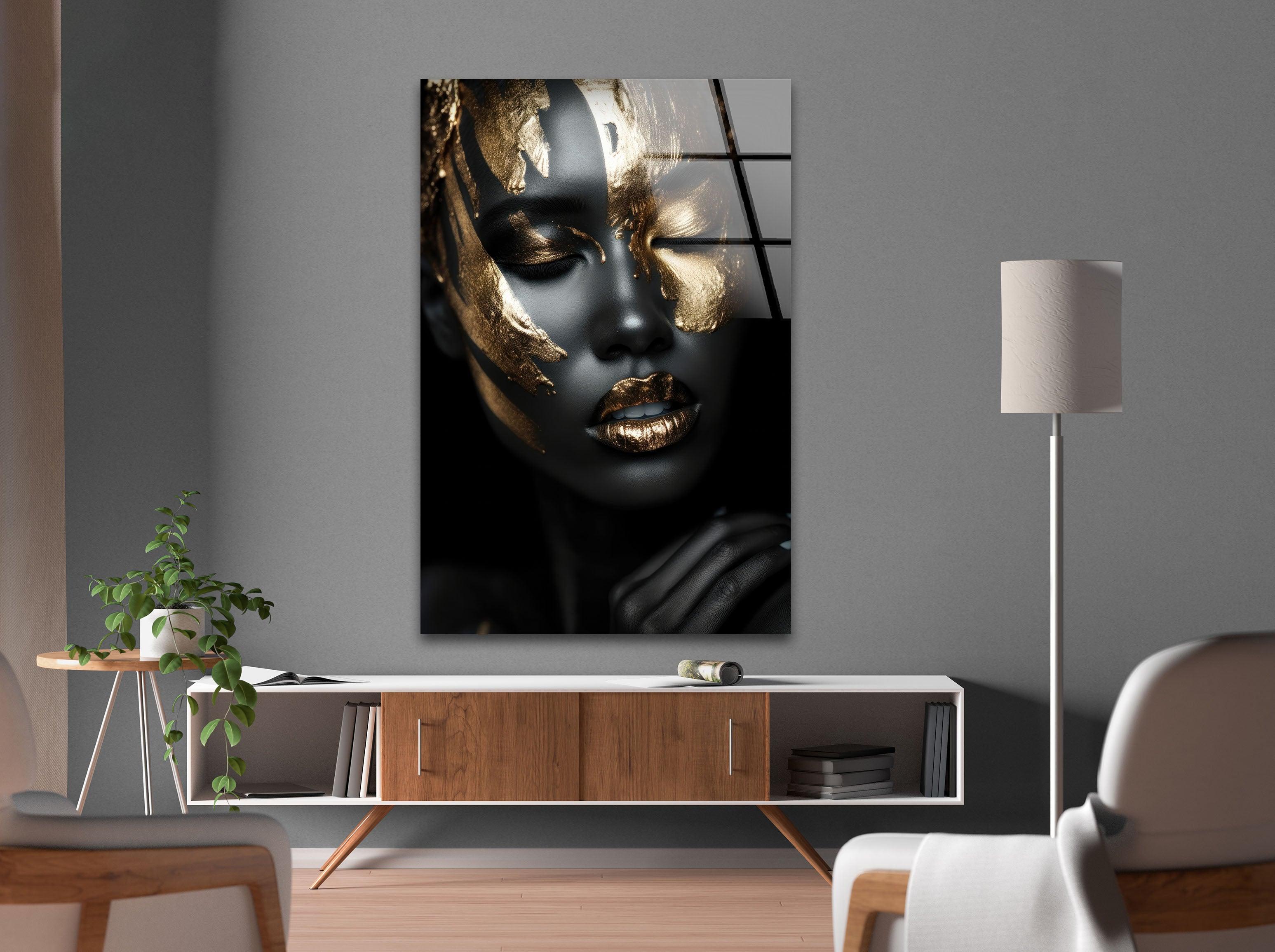 Black Woman Glass Wall Art - Elegant Handmade Home Decor for Living Room, Bedroom & Office - Perfect Gift for Women, African American Art