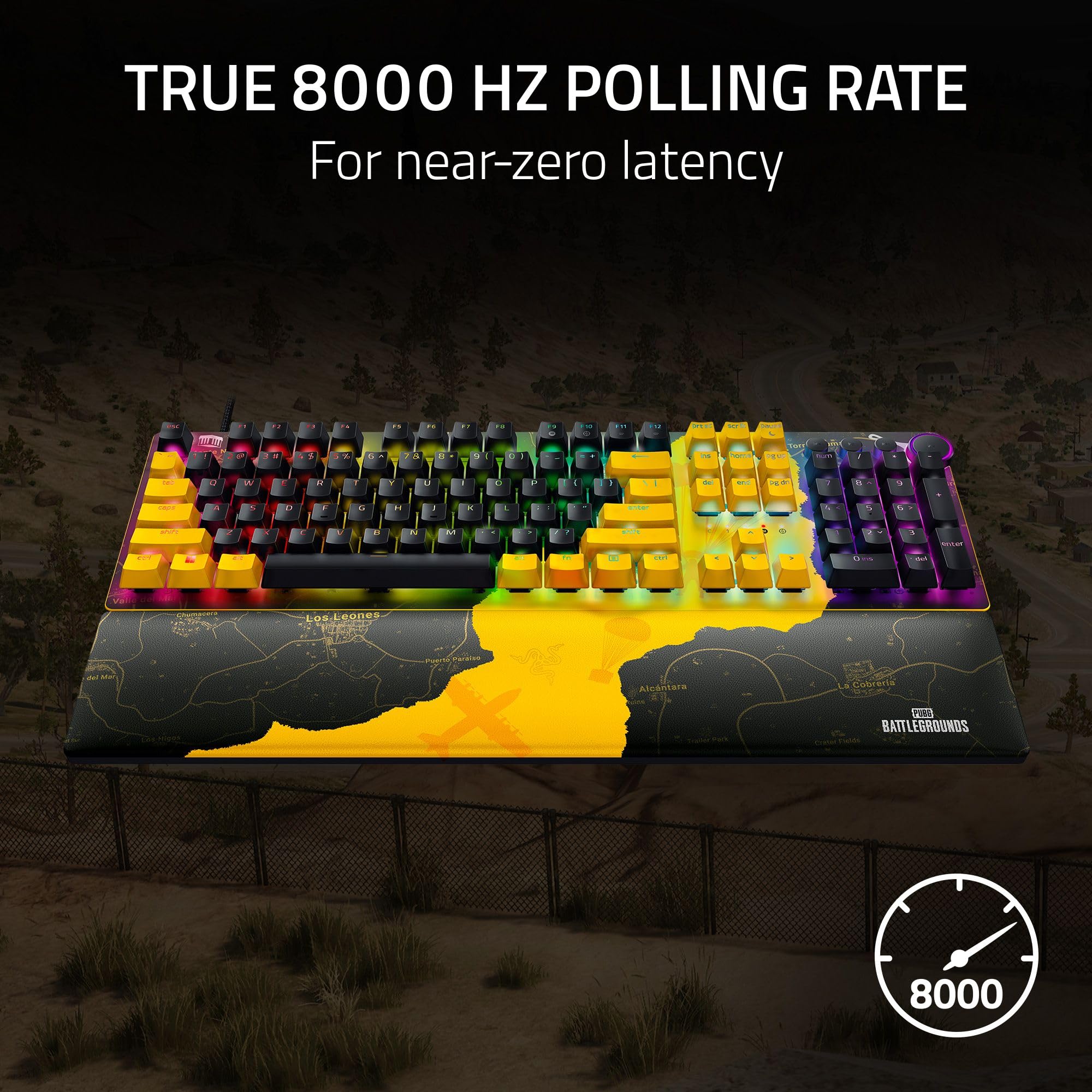 Razer Huntsman V2 Optical Gaming Keyboard - Red Linear Optical Switches Gen-2, Doubleshot PBT Keycaps, Near-Zero Input Latency, Ergonomic Wrist Rest (US Layout, PUBG Edition) - Perfect for Competitive Gaming, Esports & Professional Typing