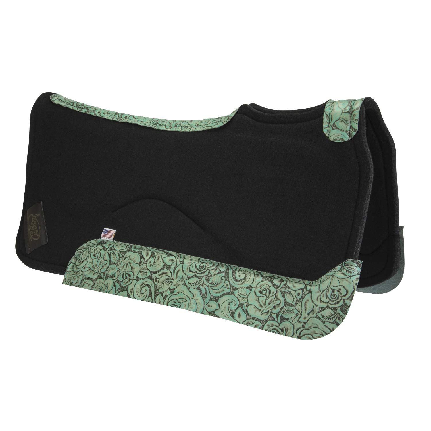 Impact Gel Contour Saddle Pad with Teal Floral Leather - Shock Absorbing Horse Riding Pad for Equestrian Comfort - Perfect for Trail Riding, Dressage & Show Jumping