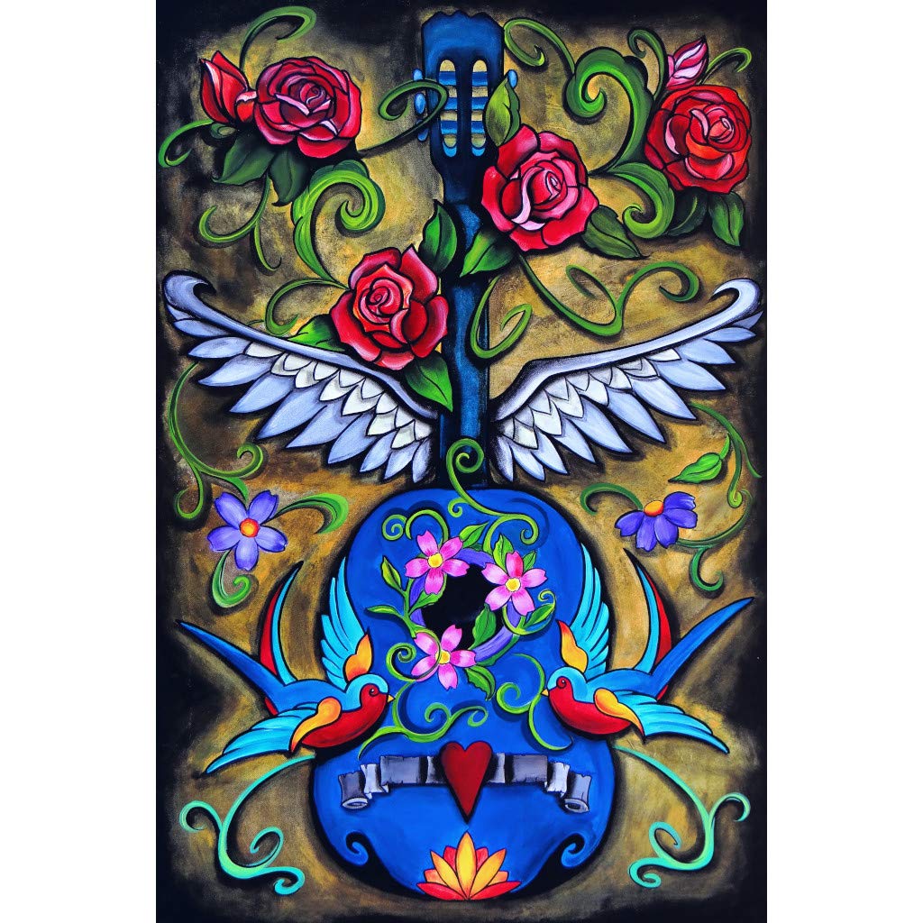 Song Bird by Melody Smith Guitar Tattoo Giclee Art Print - Unframed Matte Fine Art Poster for Music Lovers, Guitarists & Home Decor