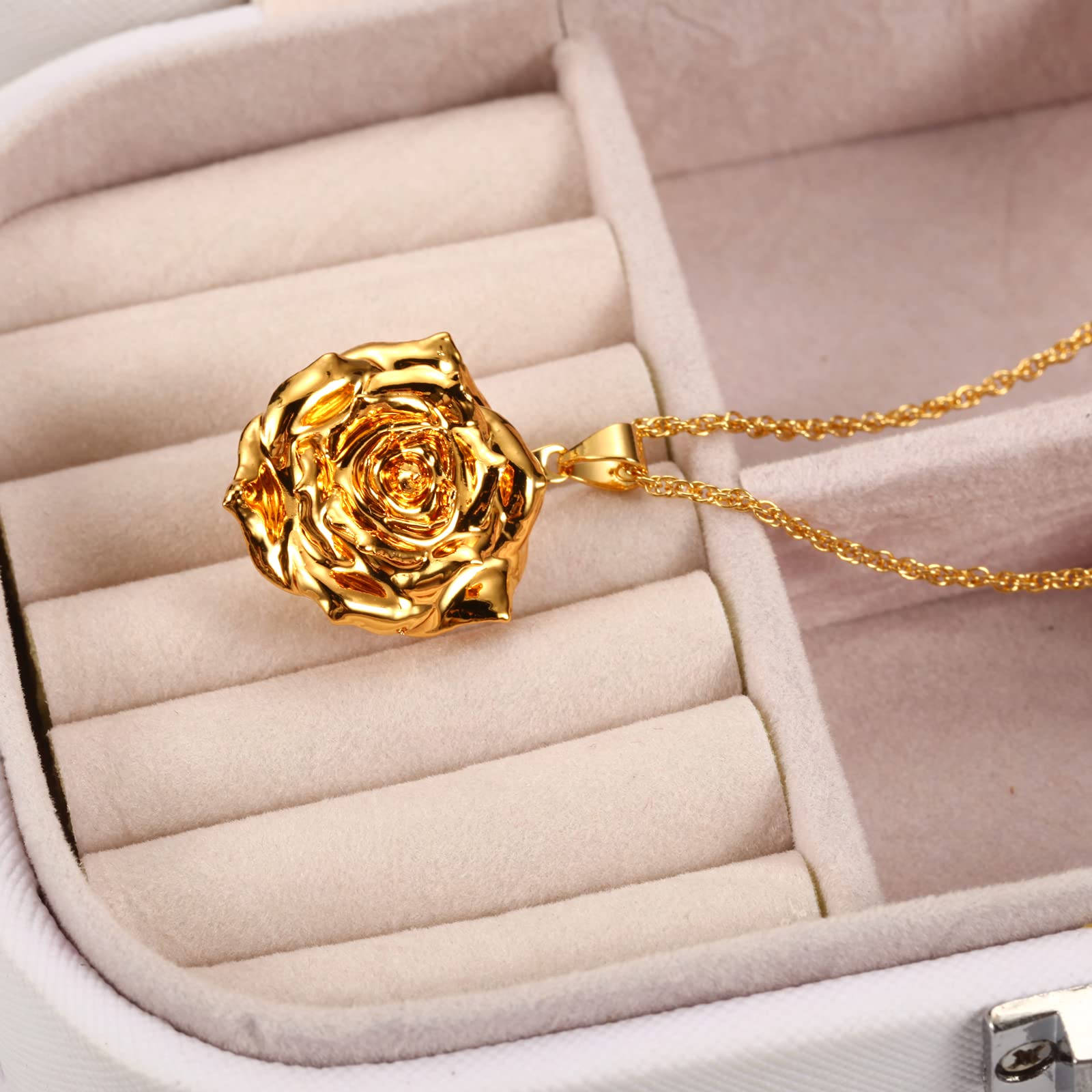 AliveRose 24K Gold Dipped Real Rose Pendant Necklace for Women - Elegant Jewelry Gift for Mother's Day, Anniversary, Birthday, Christmas - Perfect for Wife, Girlfriend, Mom - Romantic Occasions & Special Moments