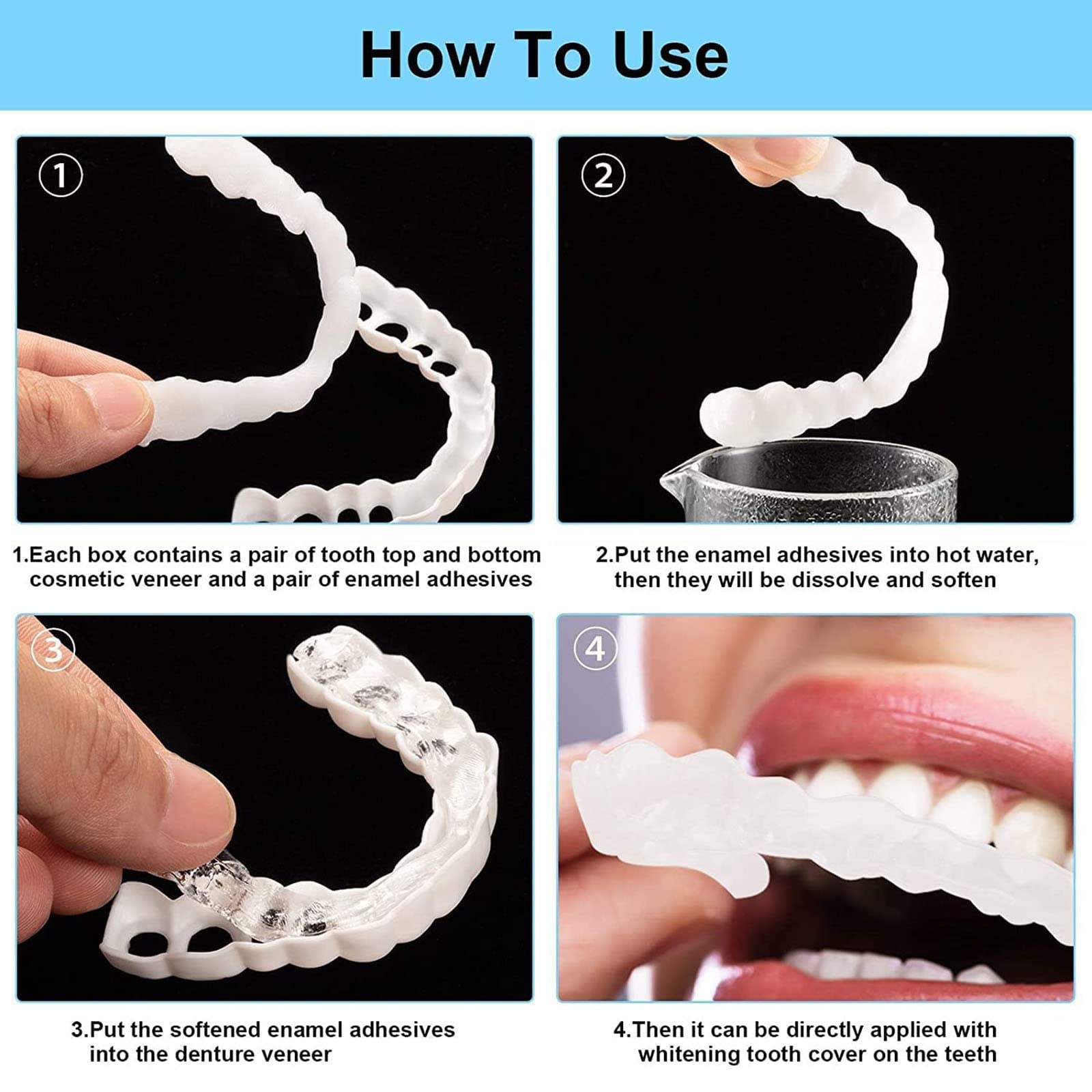 4 Sets Temporary Fake Teeth Cover - Cosmetic Tooth Repair Granules & Straightening Braces for Whitening & Restoration - Perfect for Men & Women - Great for Halloween, Cosplay & Dental Confidence Boost