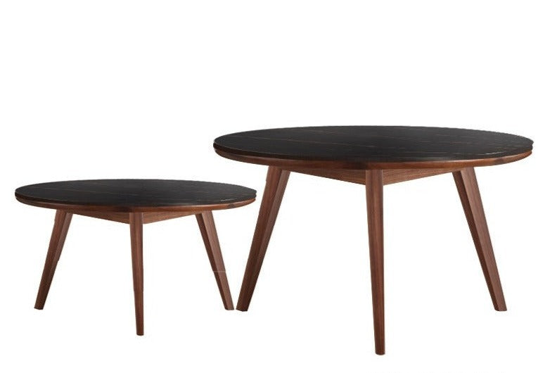 23.6x23.6x14.2 inch / 60x60x36.2сm + 31.5x31.5x18.1 inch / 80x80x46.2сm/ Rich Dark Walnut color / Black walnut Set of 2 rock slab round table