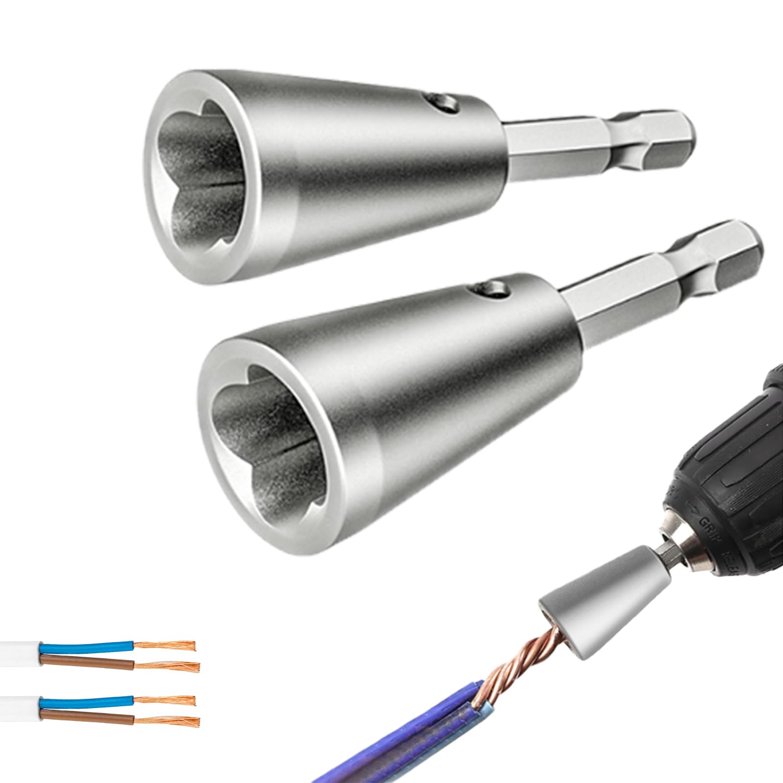 2Pcs Professional Wire Twister Tool for Drill - 2024 Upgraded 6MM Hex Shank Cable Wire Nut Twister for Electricians | Perfect for Wire Repair, Site Renovation & Home Improvement Projects | Ideal for Electrical Work, DIY Projects & Professional Installations