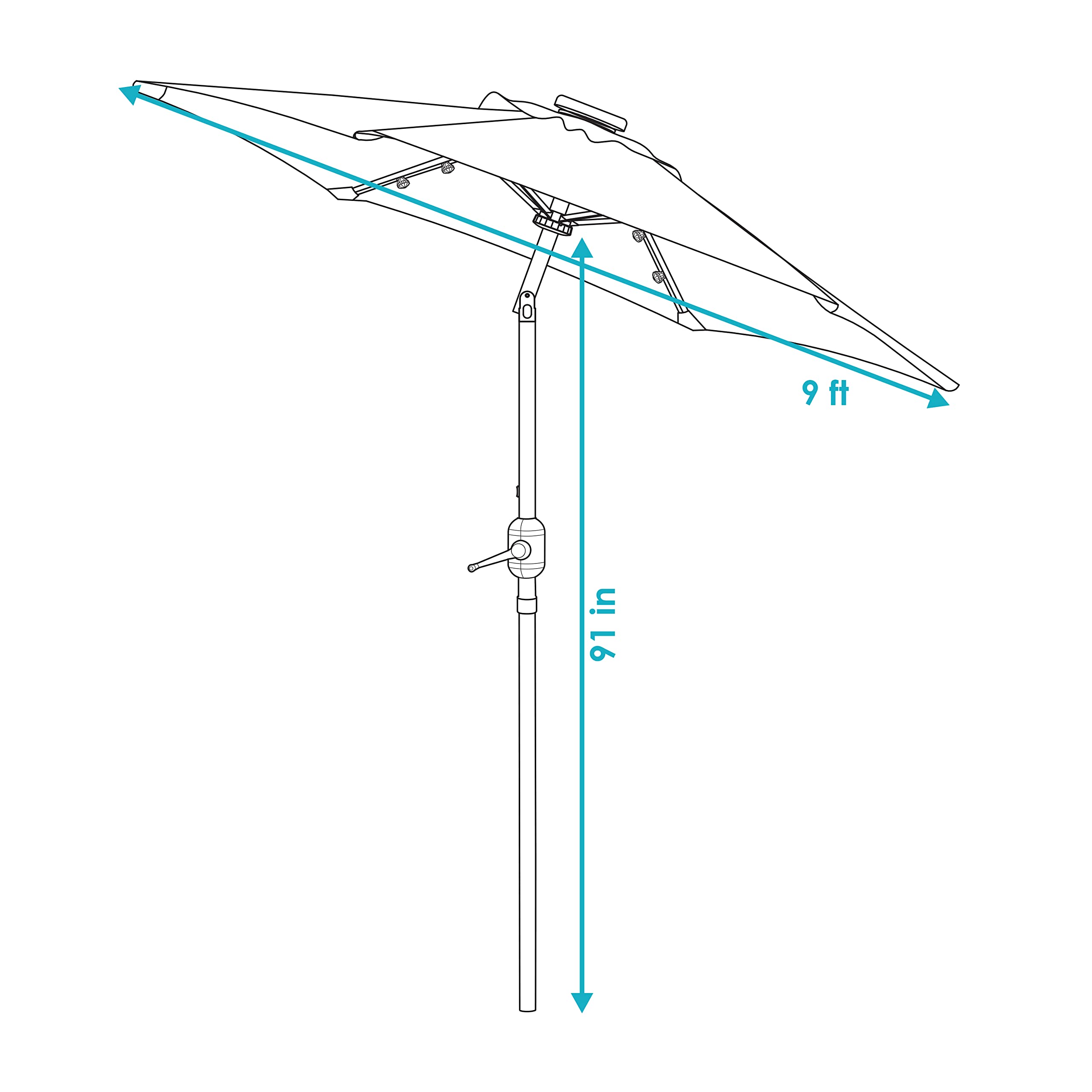 Sunnydaze 9ft Outdoor Patio Umbrella with Solar LED Lights, Tilt & Crank Mechanism, Waterproof Awning Stripe Design - Perfect for Backyard, Poolside, and Garden Relaxation