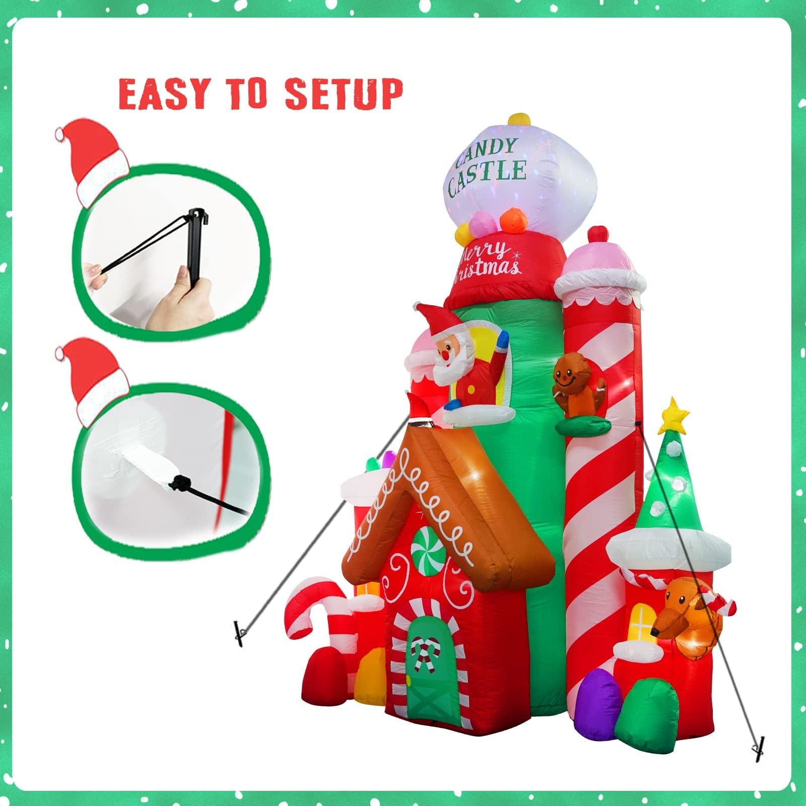 10FT Tall Christmas Inflatable Candy Castle with Santa, Gingerbread & Penguin - Giant Outdoor Holiday Decoration for Yard, Lawn & Garden - Perfect for Christmas Party Decor & Neighborhood Displays