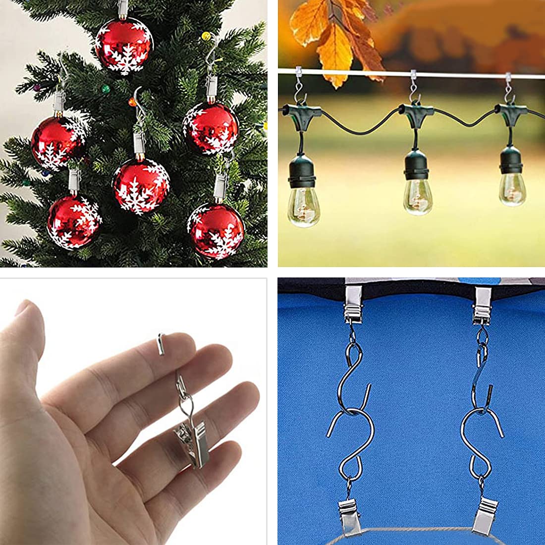 Stainless Steel S Hook Clips for Curtains, Photos & Crafts - 20 Pack Silver Hanging Clips for Home Decor | Perfect for Hanging Plants, Wall Art & DIY Projects