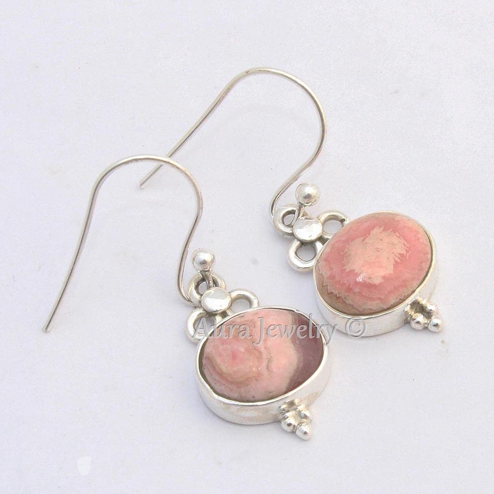 925 Sterling Silver Rhodochrosite Earrings - Women's Dangle Jewelry for Bridesmaids & Mother's Day Gifts
