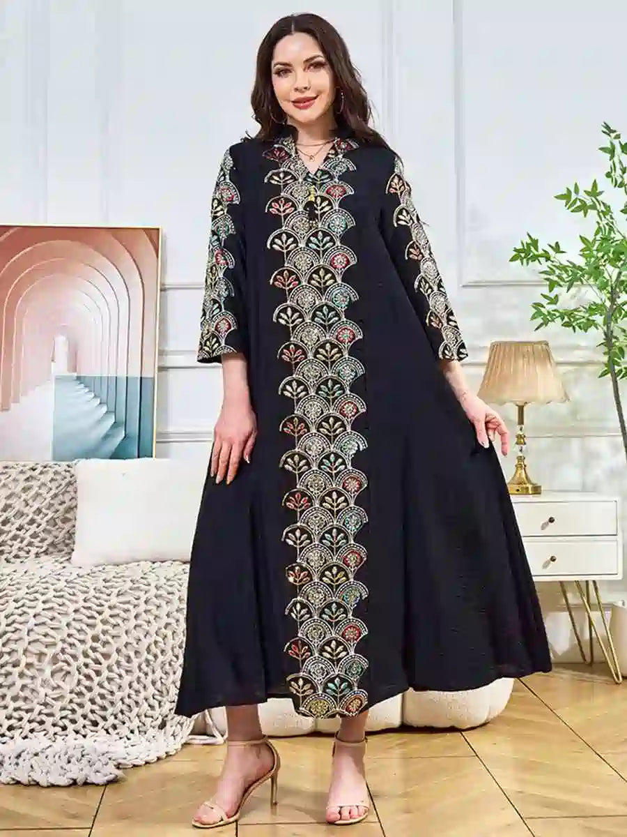 Elegant Sequin Eid Caftan Dress for Women - Glamorous Kaftan Gown for Celebrations, Evening Parties & Special Occasions | Perfect for Eid, Weddings, and Festive Events
