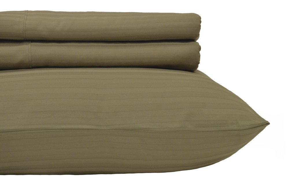 Royal Hotel Luxury 100% Cotton 600 Thread Count Stripe Bedding Sheet Set - 5PC Split Queen Size with Deep Pockets - Adjustable for Adjustable Beds - Perfect for Guest Rooms, Master Bedrooms & Vacation Homes (Taupe)