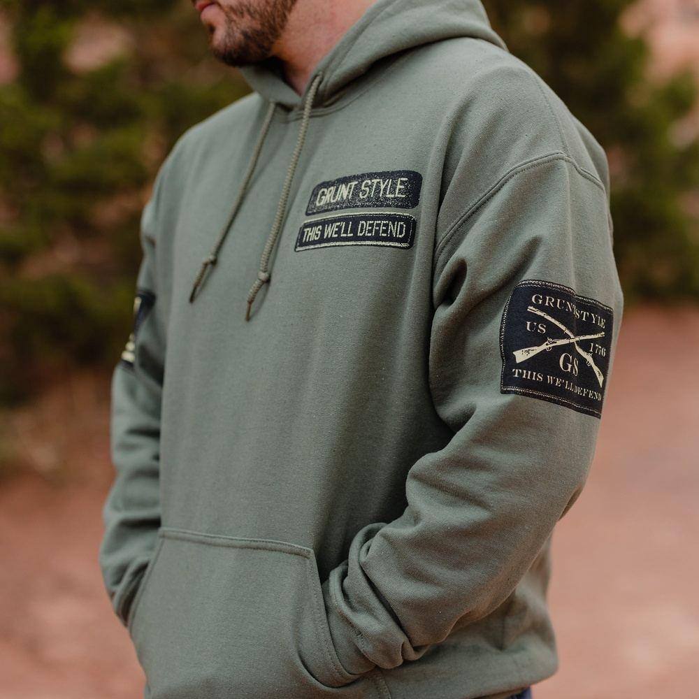 Military Green Name Tape Hoodie - Customizable Embroidered Pullover for Army, Tactical & Outdoor Enthusiasts | Perfect for Military Training, Hiking & Casual Wear