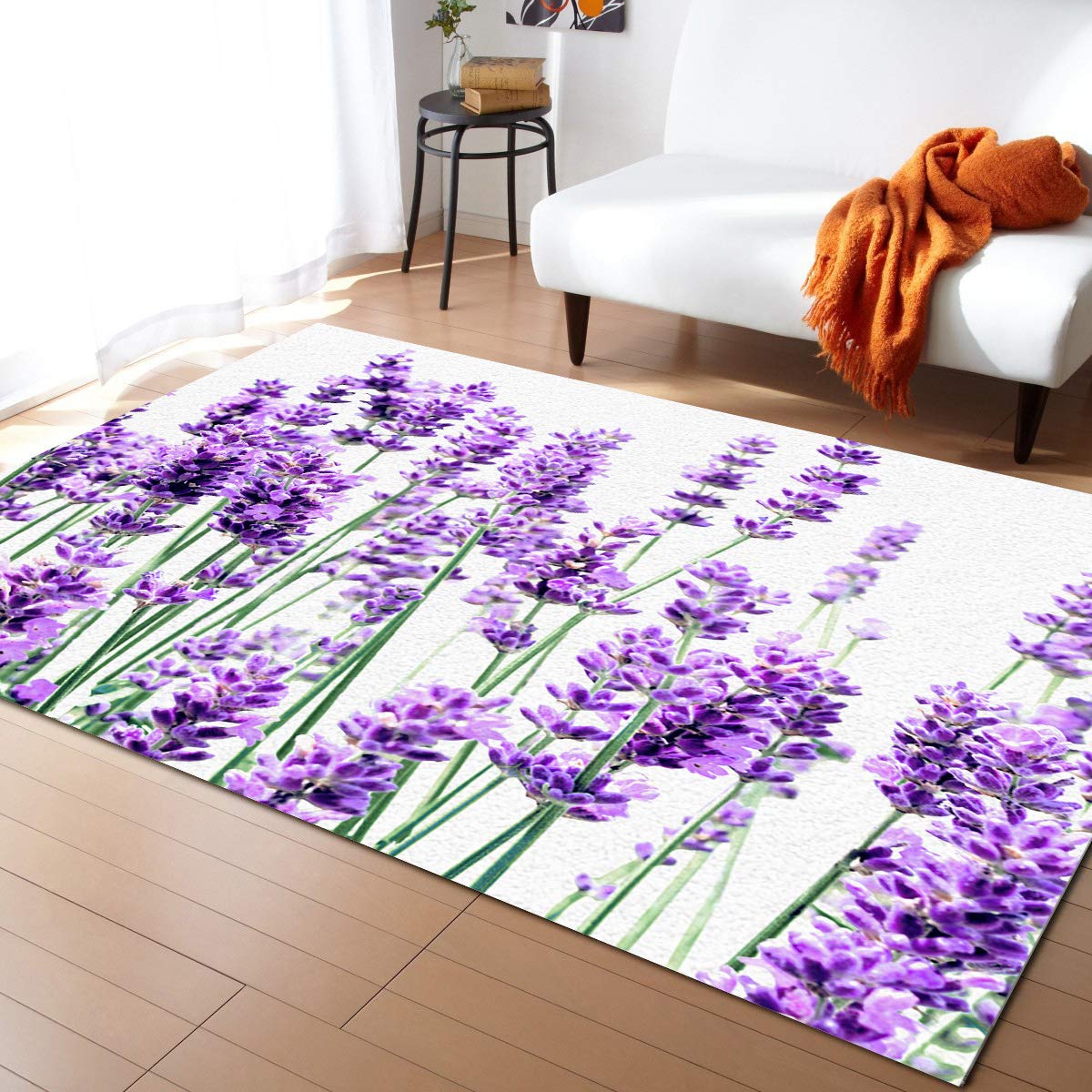Modern 4'x6' Purple Lavender Floral Area Rug - Soft Low Pile Indoor Carpet for Bedroom, Living Room & Nursery | Home Decor, Kids Play Area & Cozy Floor Covering