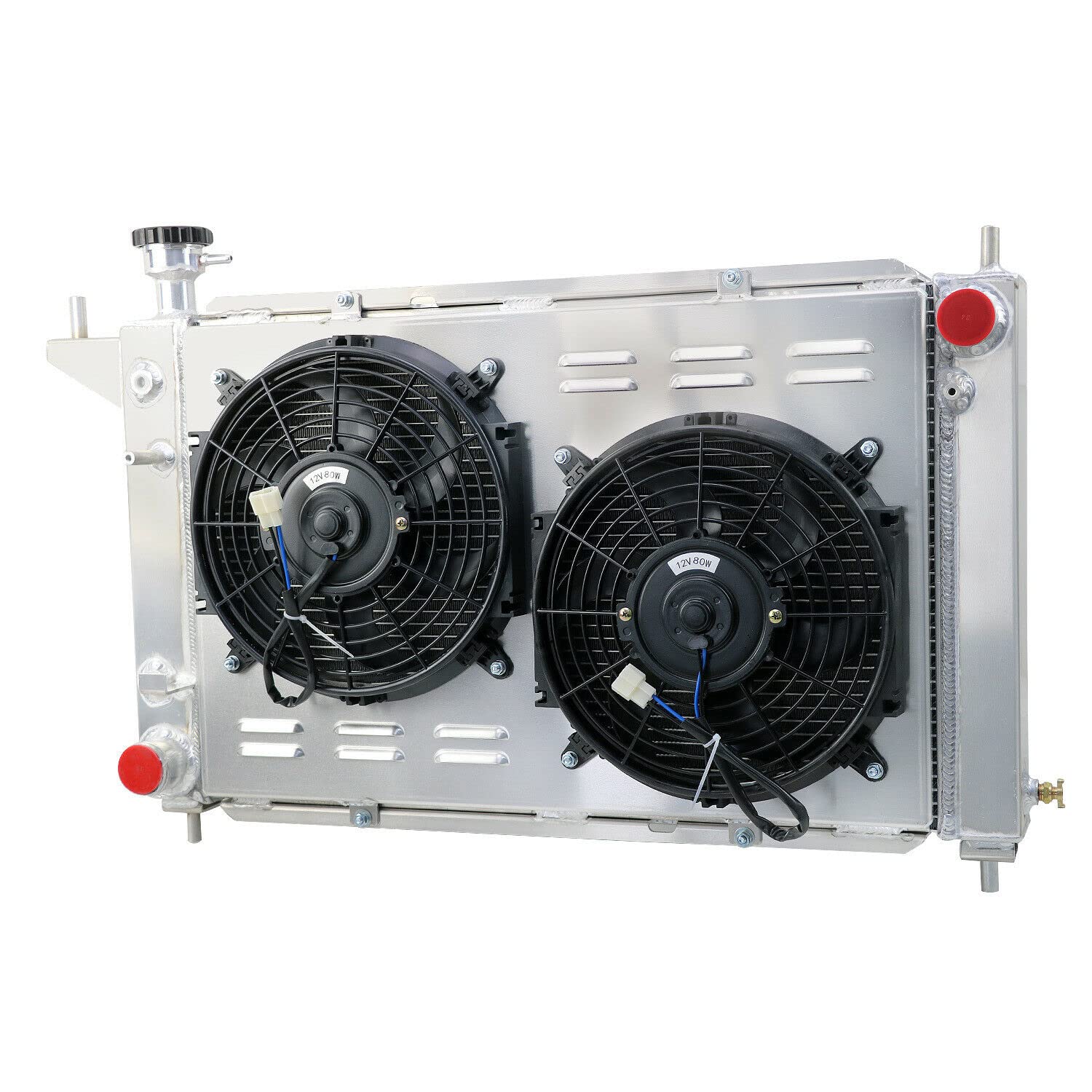 High-Performance Aluminum Radiator for Ford Mustang V6 V8 3.8L 5.0L (1994-1996) - 3 Row Cooling System with Electric Fan Shroud & Thermostat Kit - Perfect for Racing, Daily Driving & Engine Upgrades