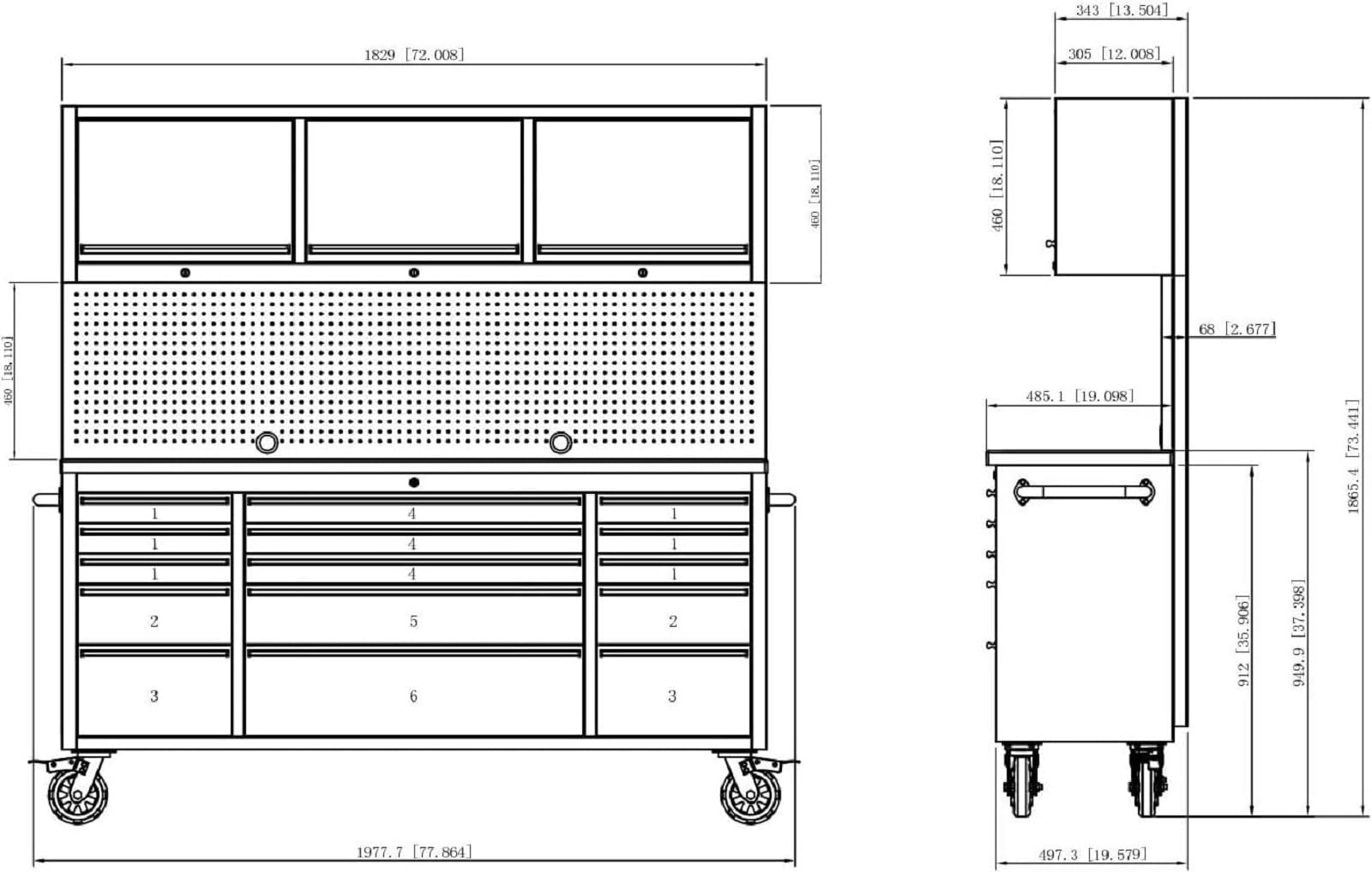 CT Copper 72-inch Mobile Tool Chest with 15 Drawers & Wheels - Garage Workshop Storage
