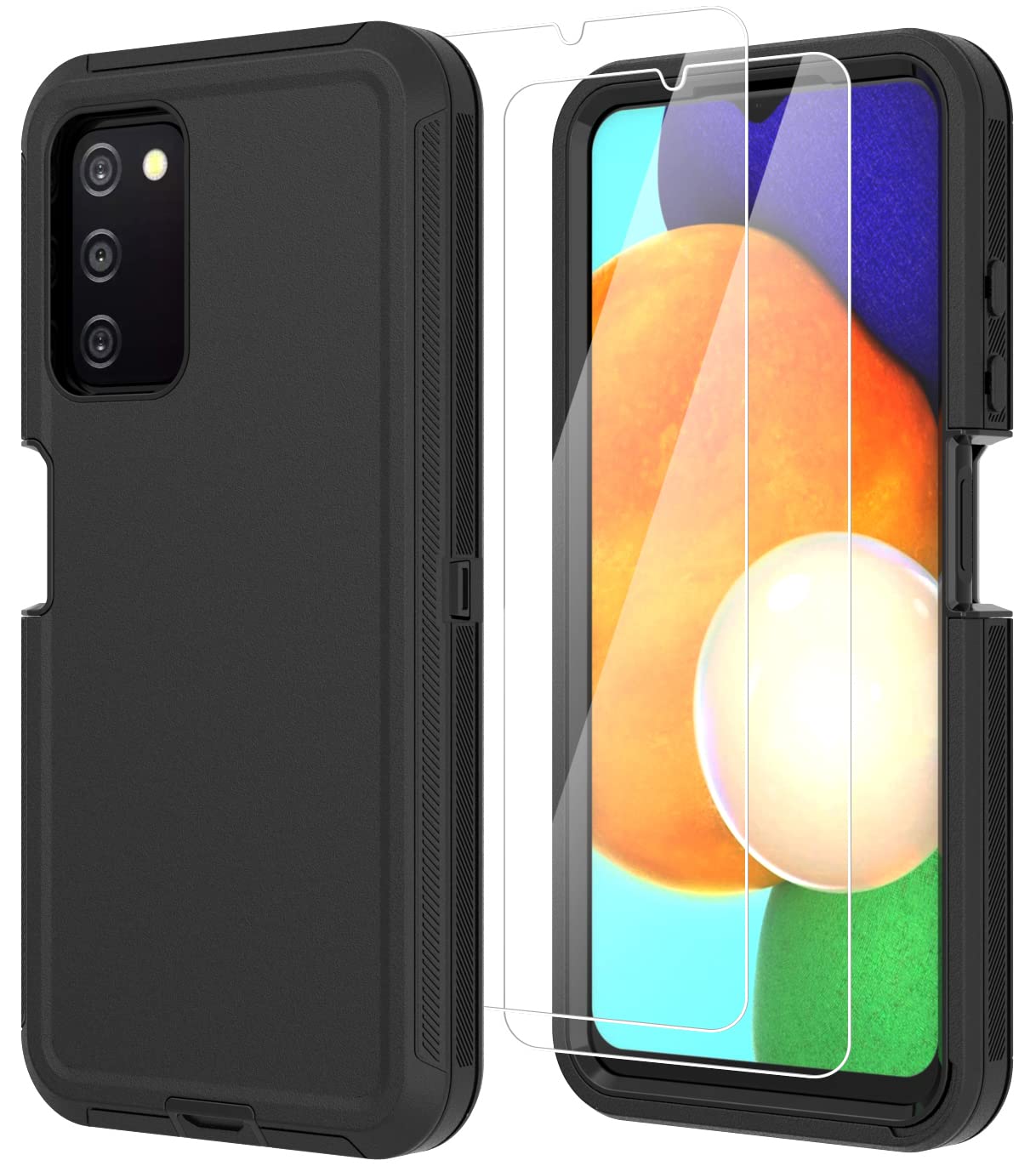 Shockproof Samsung Galaxy A03S Case with HD Screen Protector (2-Pack) - Durable 3-in-1 Protective Cover for Galaxy A03S - Dustproof & Drop Protection - Perfect for Outdoor Activities, Work & Daily Use - Black